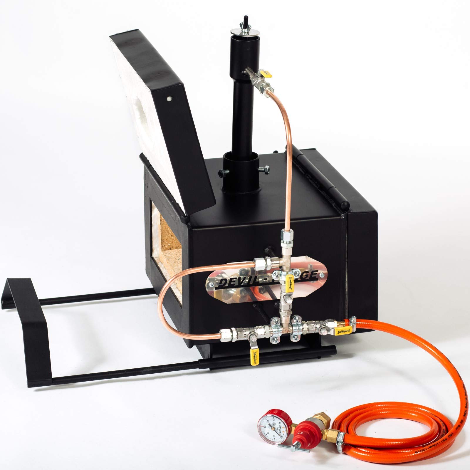 Premium DEVIL-FORGE DFPROFK1 Propane Gas Forge - 180,000 BTU 1-Burner Blacksmithing Kit with Gas Ball Valve, 2 Doors & Tool Rest | Energy Efficient Gas Saving System | Double Insulation Reaches 2500°F (1370°C) | Perfect for Knife Making, Farrier Work & Metal Crafting | Workshop & DIY Metalworking Projects