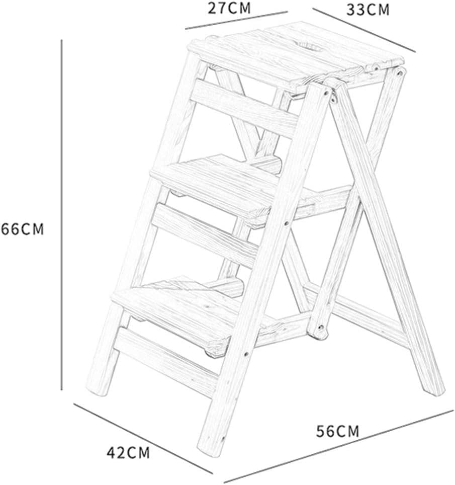 OKUOKA Wooden Step Stool for Home, Solid Wood Step Ladder Stool, Dual Use High Chair & Climbing Stool, Foldable Stepladder with Storage Shelf - Perfect for Kitchen, Bathroom, Kids Room & Indoor Use