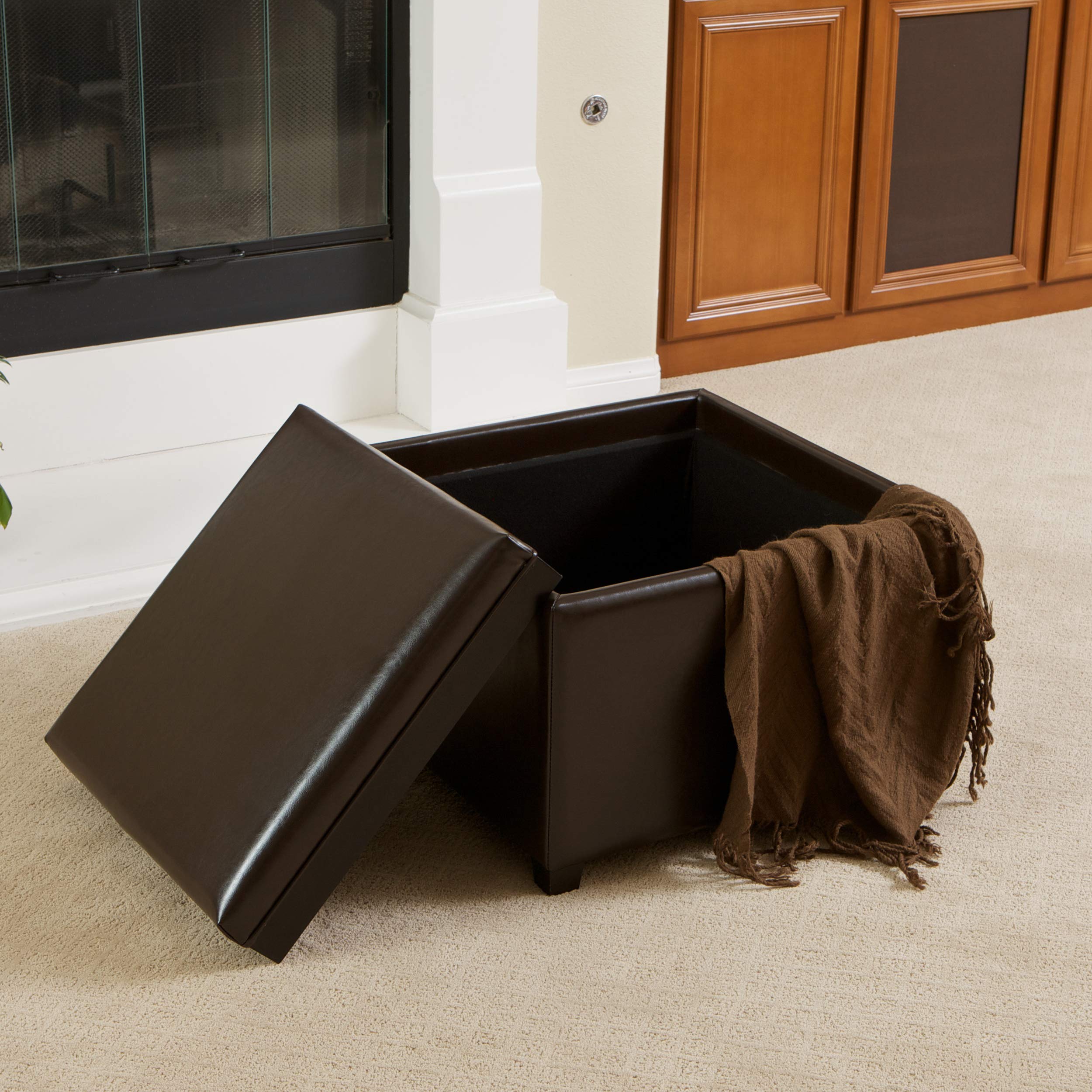 Christopher Knight Home Wellington Leather Tray Top Ottoman in Brown - Stylish Storage & Footrest for Living Room, Bedroom or Office