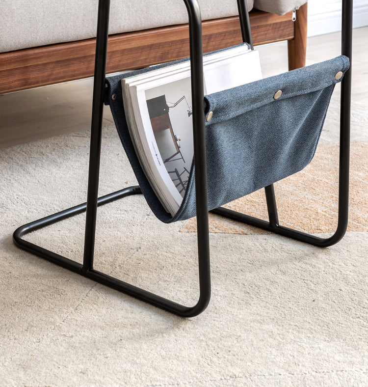 Premium Black Walnut & Oak Solid Wood C-Shaped Iron Side Table - Rustic End Table for Living Room, Bedroom, or Office Decor