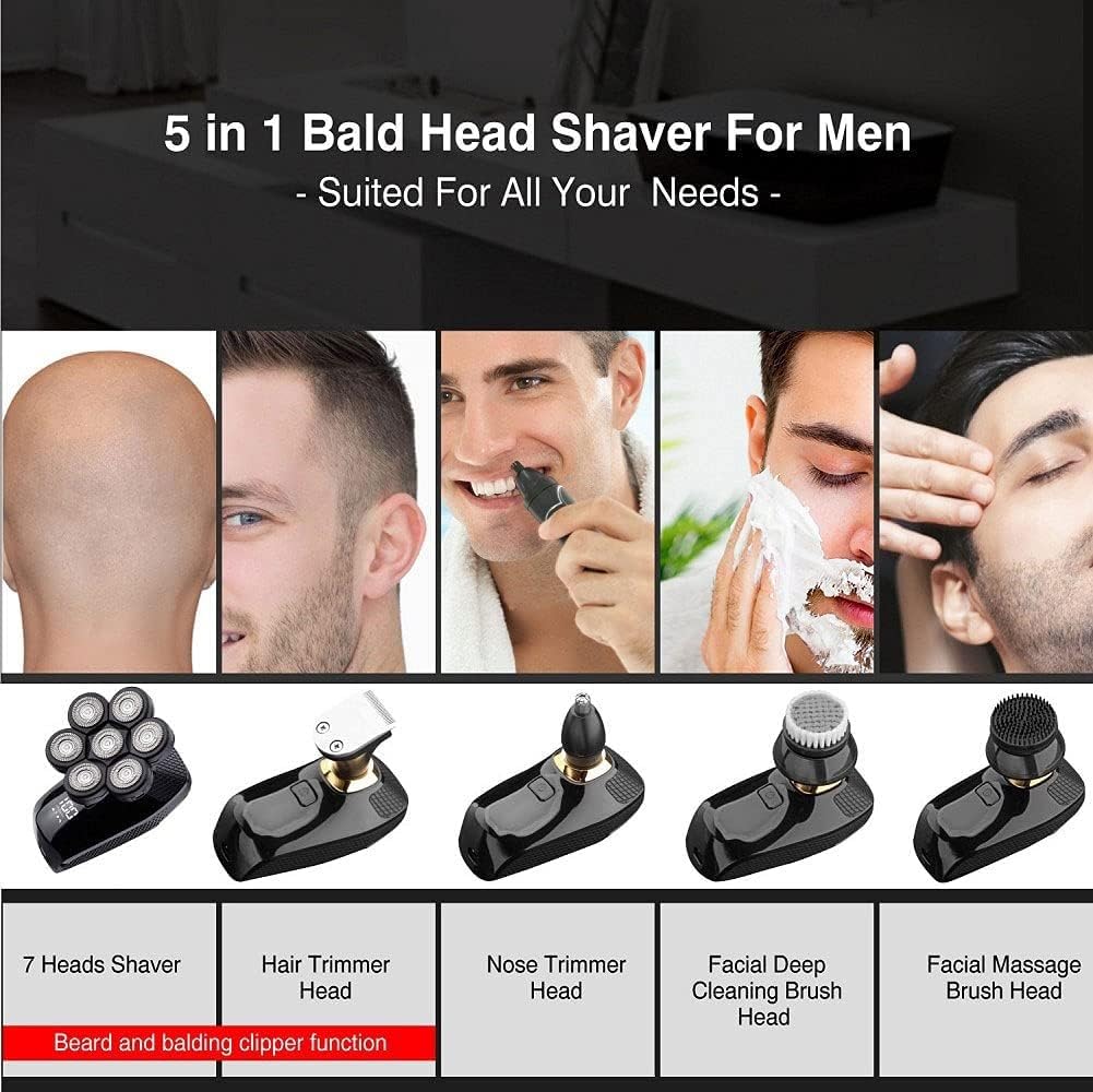 7D Electric Razor for Men - 7 Cutter Head Cordless Waterproof Shaver for Bald Head & Facial Hair, Multifunctional Grooming Kit | Perfect for Travel, Home & Gym Use