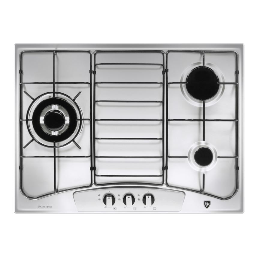 EF EFH3760 68cm 3 Burner Gas Hob - Stainless Steel Cooktop for Home Kitchen | Perfect for Apartments, RVs & Outdoor Cooking (EFH3760 TN VSB)