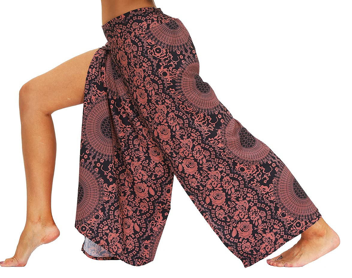 Boho Wide Leg Palazzo Pants for Women - Flowy Hippie Pants with Side Slits | Comfortable & Stylish Lounge Pants for Yoga, Beach, and Casual Wear