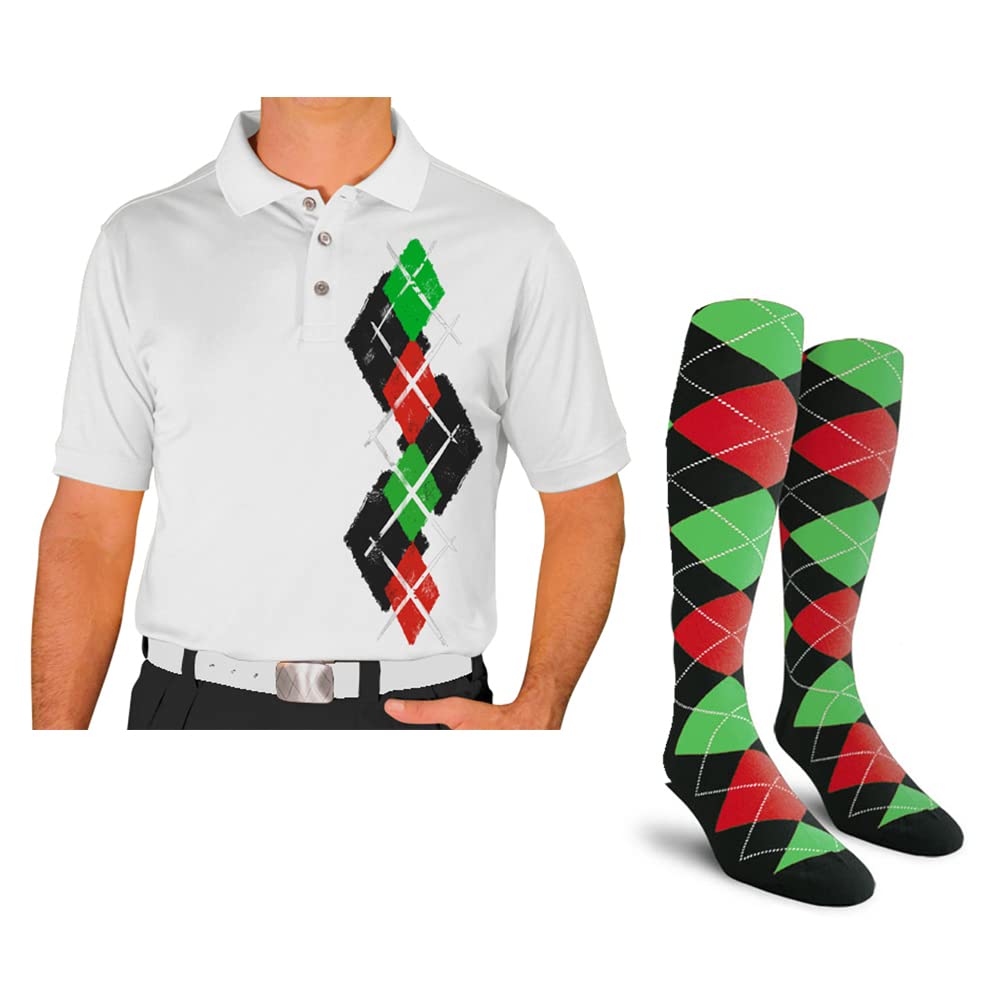 **Men's Dry Fit Short Sleeve Graphic Golf Polo Shirt with Socks - Argyle Paradise (A-Z) | Moisture-Wicking & Breathable for Golf, Casual Wear & Outdoor Activities**