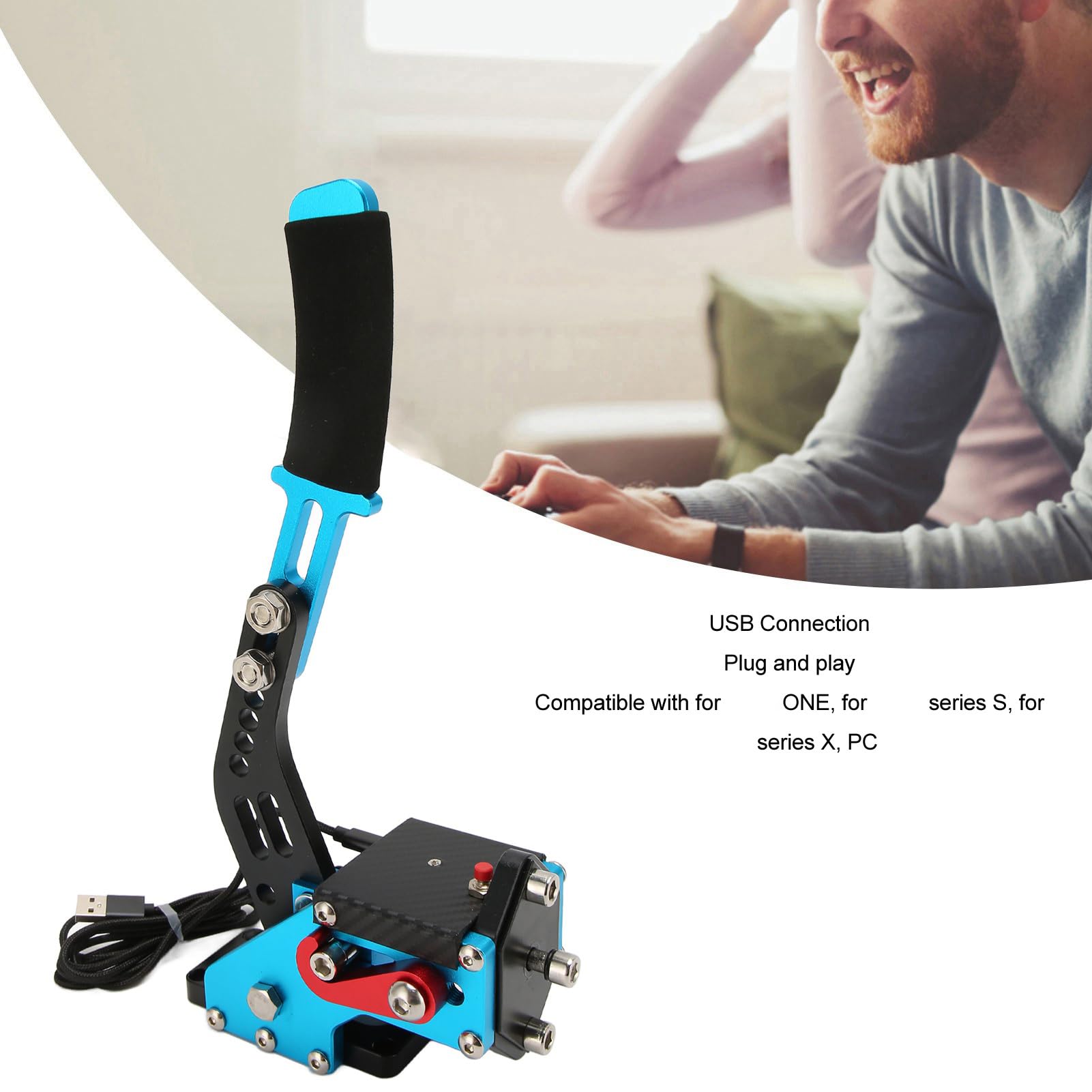 64 Bit USB Handbrake for PC Racing Games - Progressive & Silent Design, No Wobble, Compatible with Logitech G27/G25/G29/G920 & Thrustmaster T500/T300/T300RS (Blue) - Perfect for Sim Racing, Drifting & Rally Games