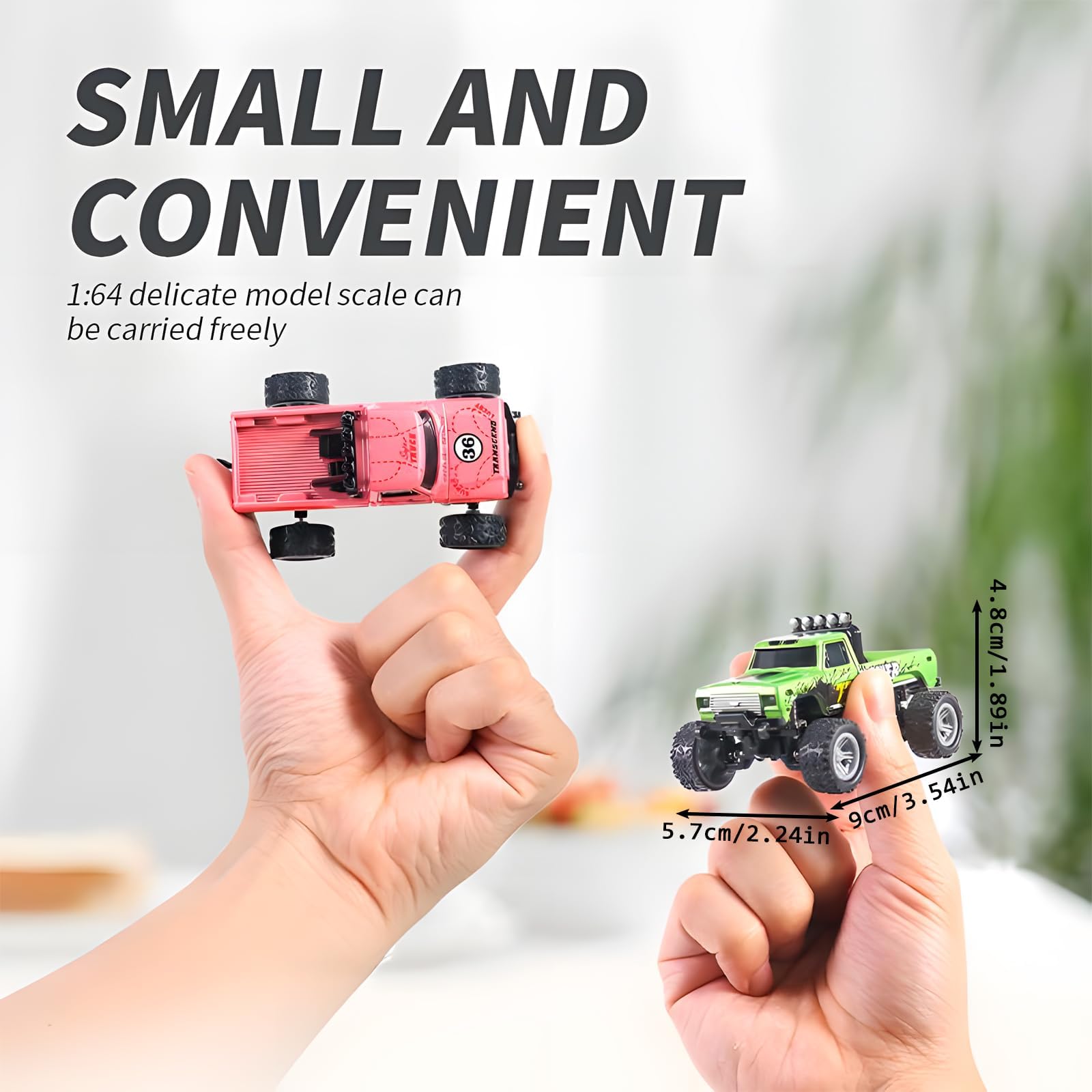1/64 Scale Mini RC Monster Truck - 2.4GHz Remote Control Car with LED Lights, Alloy Body Big Wheel Off-Road Toy for Boys & Kids (Pink) | Birthday Gifts, Indoor/Outdoor Play, Racing Competition