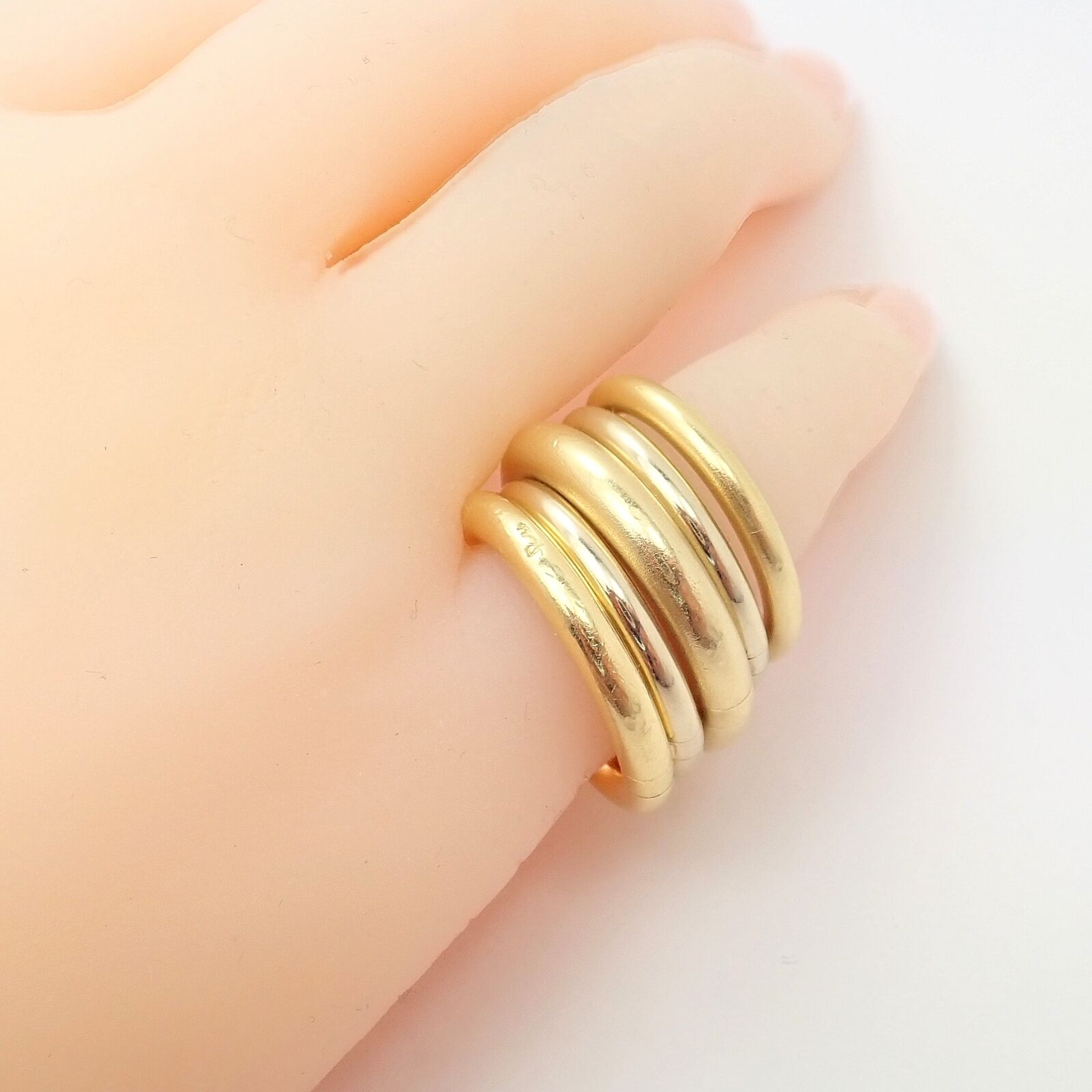 Authentic Pomellato 18k Yellow & White Gold 5-Row Interlocking Tubolare Band Ring for Women - Luxury Stackable Jewelry for Weddings, Anniversaries & Special Occasions