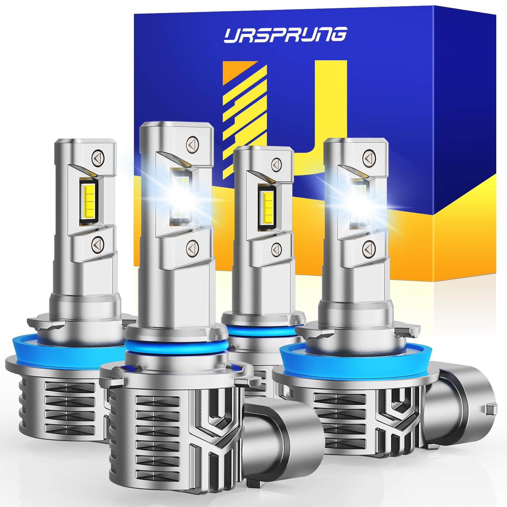 Upgraded H11 H9 H8 9005 HB3 LED Light Bulbs Combo - 600% Brighter 6500K Cool White - Mini Size 1:1 Halogen Replacement for Hi/Lo Beam - Plug and Play - Pack of 4 - Perfect for Cars, Trucks, SUVs, Motorcycles & Off-Road Vehicles