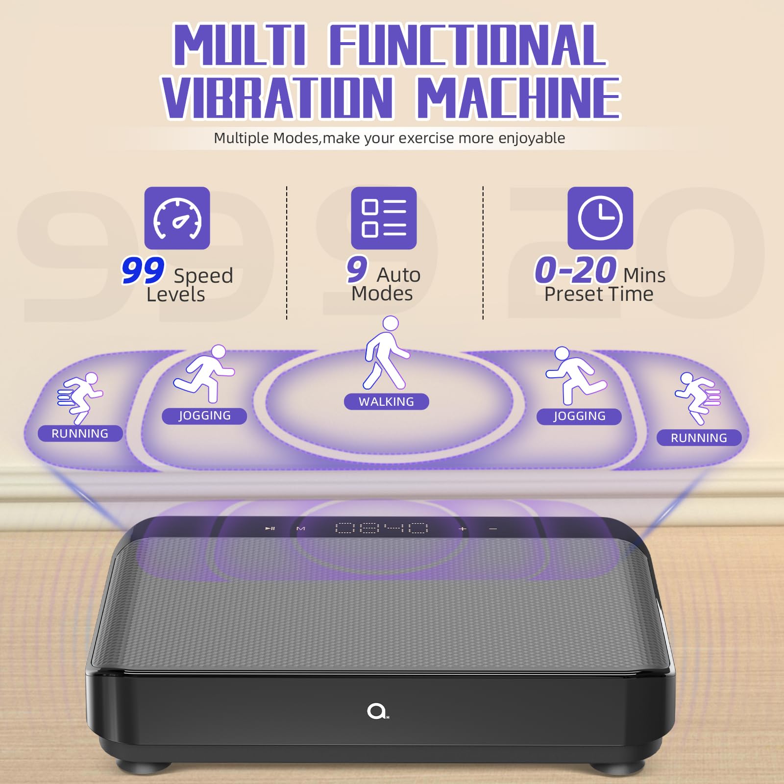 Bluetooth Vibration Plate Exercise Machine - 9 Modes Power Fitness Platform for Home Workouts, Lymphatic Drainage & Weight Loss | Full Body Vibration Trainer for Toning, Circulation & Recovery