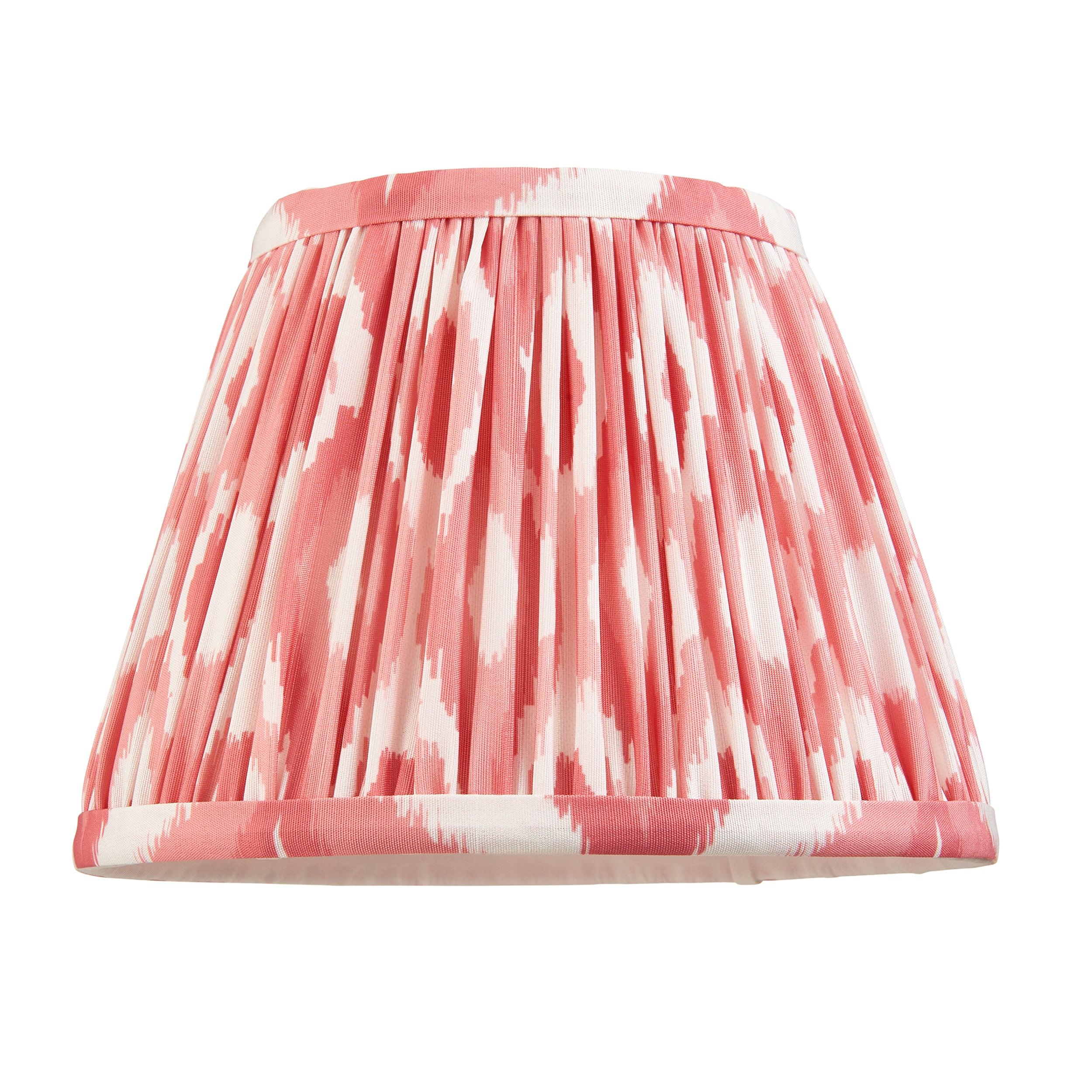 Bibury Wooden Table Lamp with Ikat 20cm Coral Pink Shade - Modern Home Office Bedroom Nightstand Lighting Decor for Reading & Relaxation