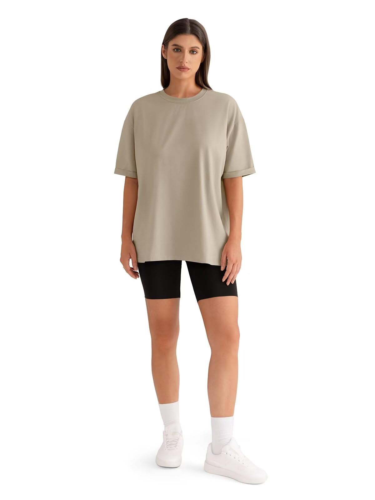 Women's Oversized T-Shirts - Loose Fit Crewneck Short Sleeve Basic Tee with Folded Sleeve | Casual Spring Summer Tops 2025 | Perfect for Everyday Wear, Weekend Outfits & Layering