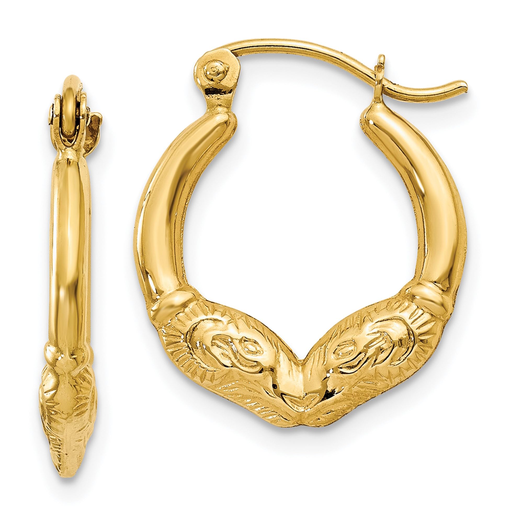 14K Solid Yellow Gold Ram Head Huggie Small Mini Hoop Earrings - Zodiac Aries Jewelry for Women, Dainty Everyday Hoops for Gifts & Special Occasions