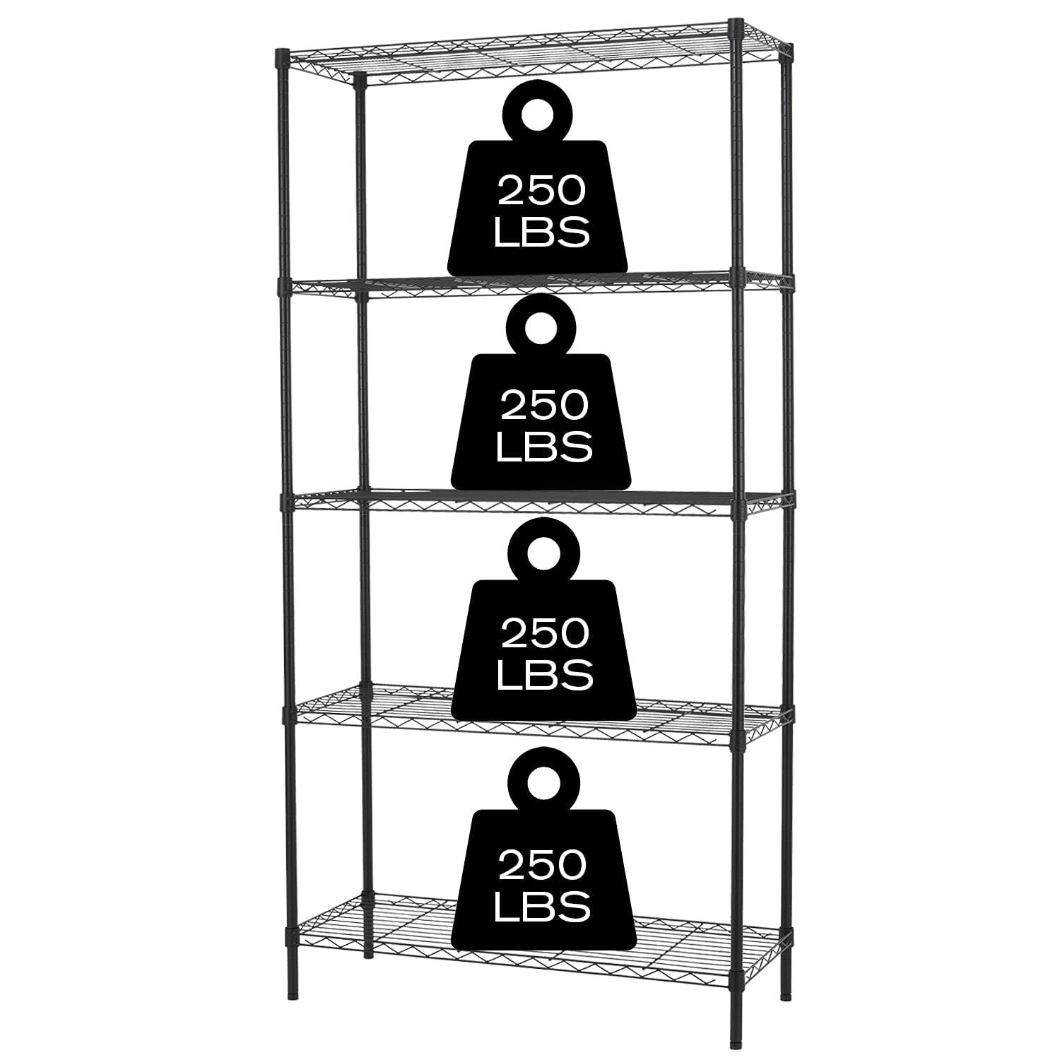 Heavy Duty 5-Tier Metal Storage Shelf - Adjustable NSF Commercial Shelving Unit for Laundry, Bathroom, Kitchen, Garage & Pantry Organization (14