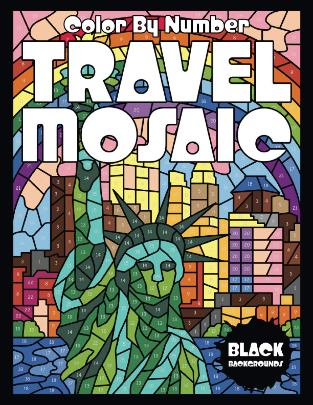 TRAVEL MOSAIC Color by Number for Adults - Stress Relieving Art Therapy Kit with Black Backgrounds | Perfect for Relaxation, Mindfulness & Creative Travel Activities