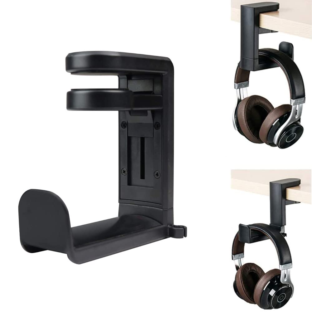 360° Rotating Adjustable Headphone Stand - Universal Headset Hanger Hook for Gaming, PC, Office & Home Use - Durable Black Headphone Holder with Mount for Desk, Wall or Monitor