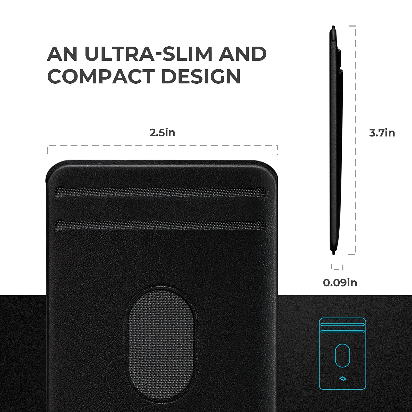PITAKA MagEZ Card Sleeve 3.0 - Magnetic Stick-on Wallet for iPhone 16/15/14/13 & Galaxy S24/S23/S22 - Slim PU Leather Credit Card Holder with Magsafe Compatibility - Perfect for Business Cards, ID, and Contactless Payments (Black)