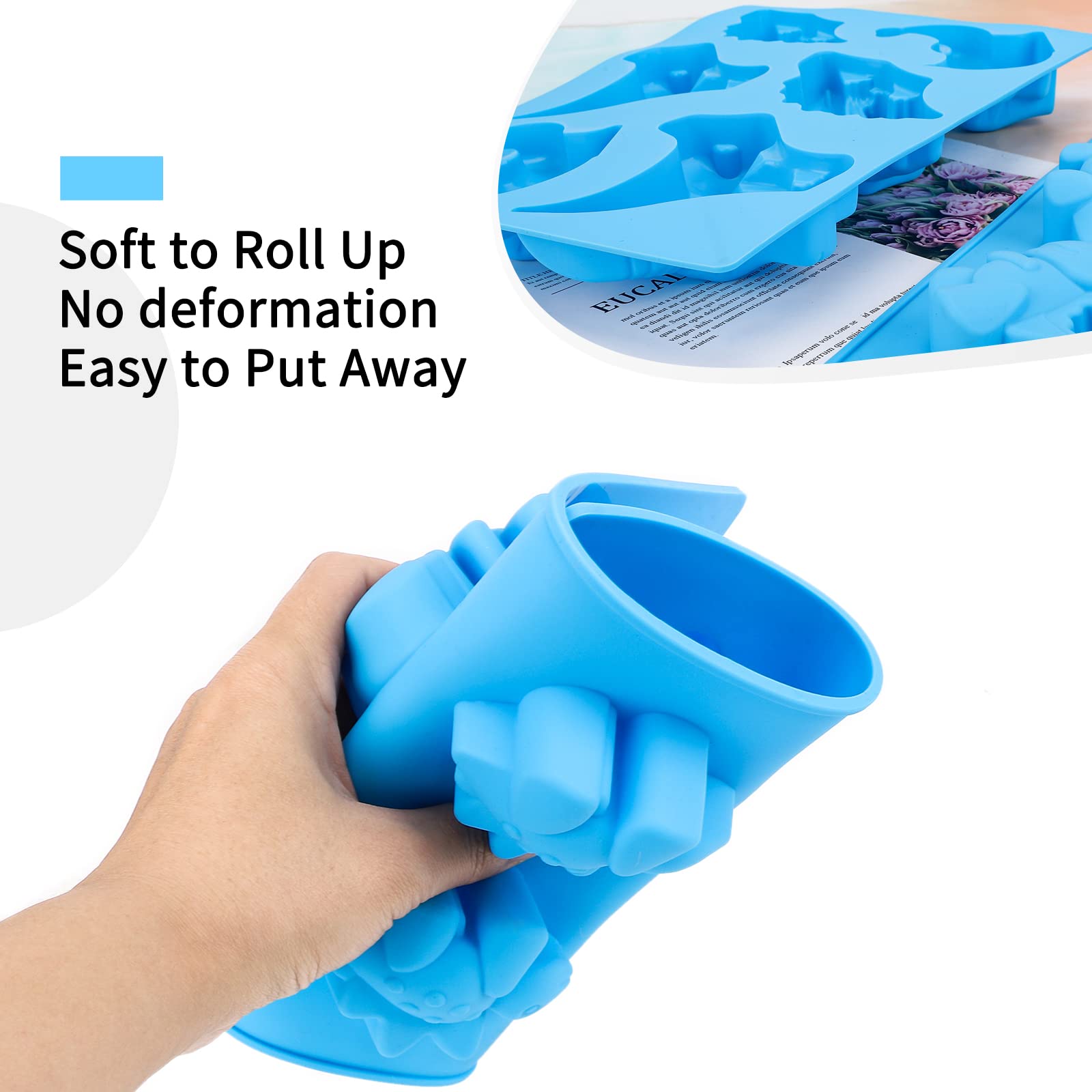 Beasea 2 Pack Dinosaur Soap Mold Set - 3D Silicone Baking Mat for Chocolate, Cake, Fondant, Candy, Cookie, Clay, Resin Crafts - DIY Ice Cube & Gummy Bear Tray - Perfect for Kids Birthday Party Favors and Handmade Decorations