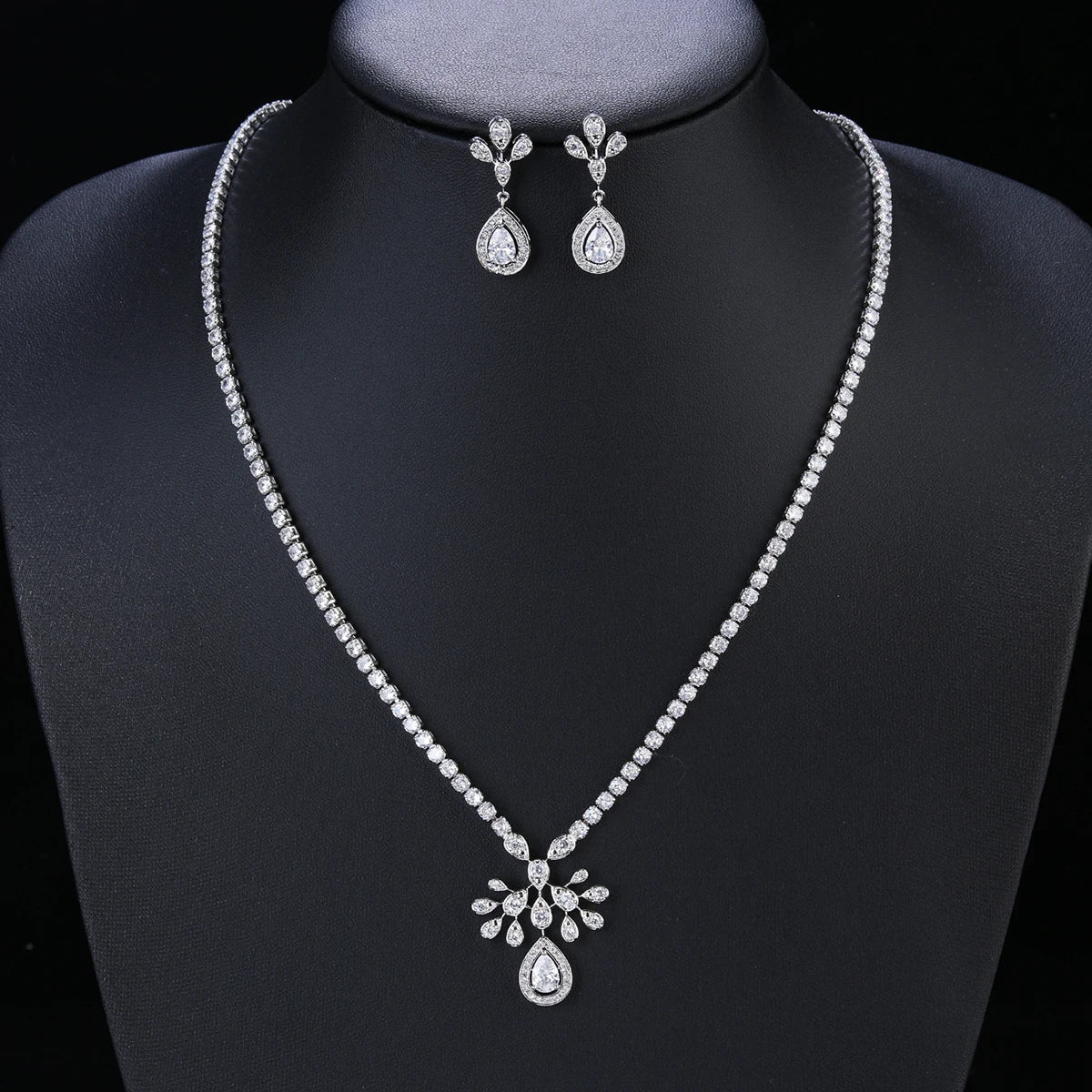 Bridal Jewelry Set - Crystal Cubic Zirconia Flower Necklace & Earrings for Wedding, Anniversary, Prom | Elegant Gift for Bride, Girlfriend, Wife | Perfect for Weddings, Date Nights, Special Occasions