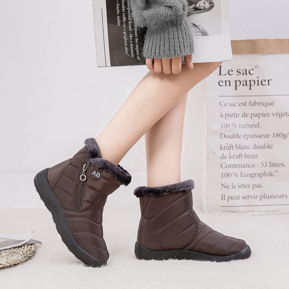 Women's Winter Snow Boots - Fur Lined Waterproof Ankle Booties with Slip-Resistant Sole | Warm Slip-On Shoes for Snowy Weather, Outdoor Activities & Casual Wear