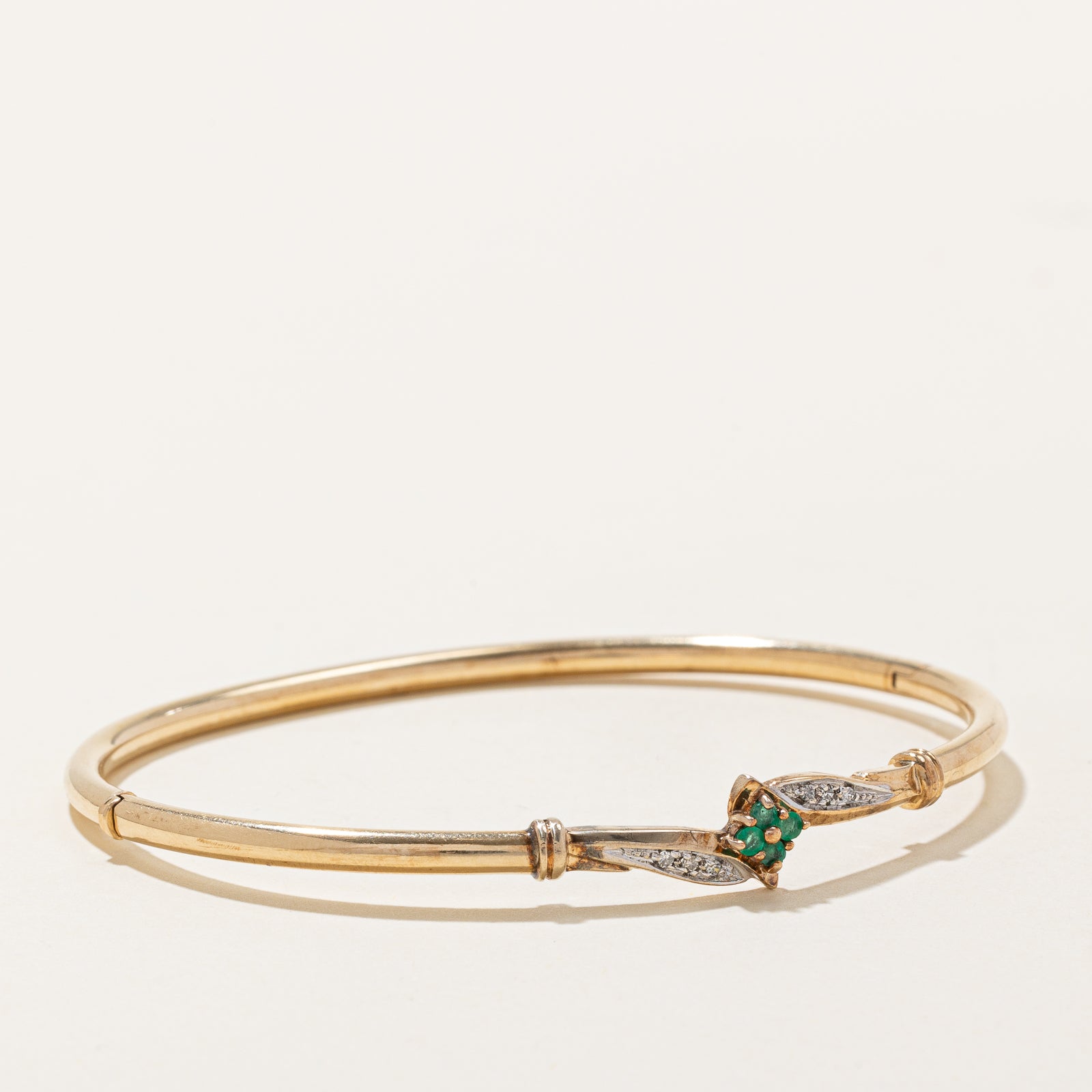 Emerald and Diamond Bangle Bracelet - 0.08ctw Emerald & 0.03ctw Diamond - 7 Inches - Elegant Jewelry for Women - Perfect for Weddings, Anniversaries and Special Occasions