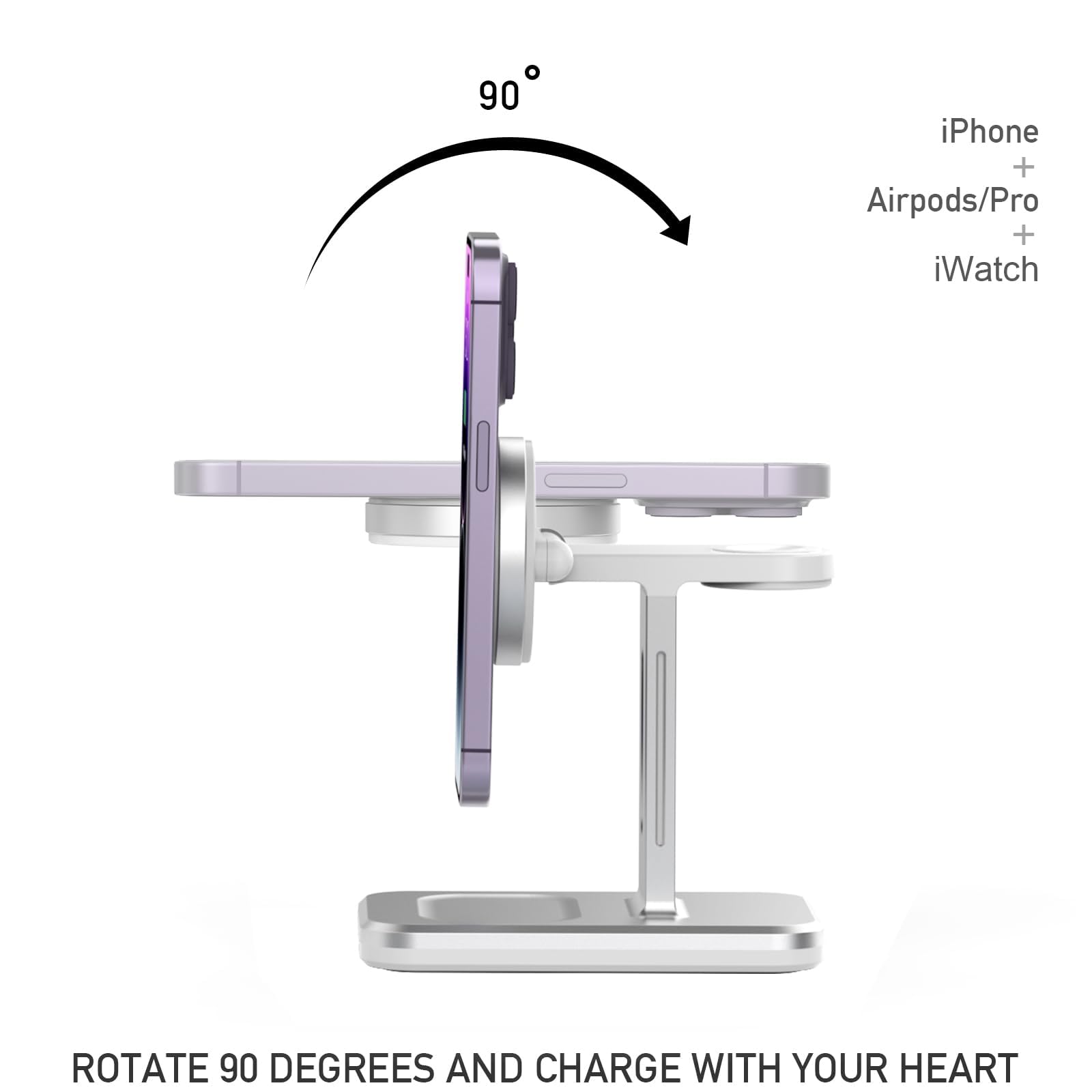 3-in-1 Fast Wireless Charging Station for iPhone 15/14/13/12 Pro/Max/Mini/Plus, Apple Watch Series 8/7/6/SE/5/4/3/2 & AirPods 3/2/Pro - Includes Power Adapter (White) | Perfect for Bedside, Office & Travel Charging