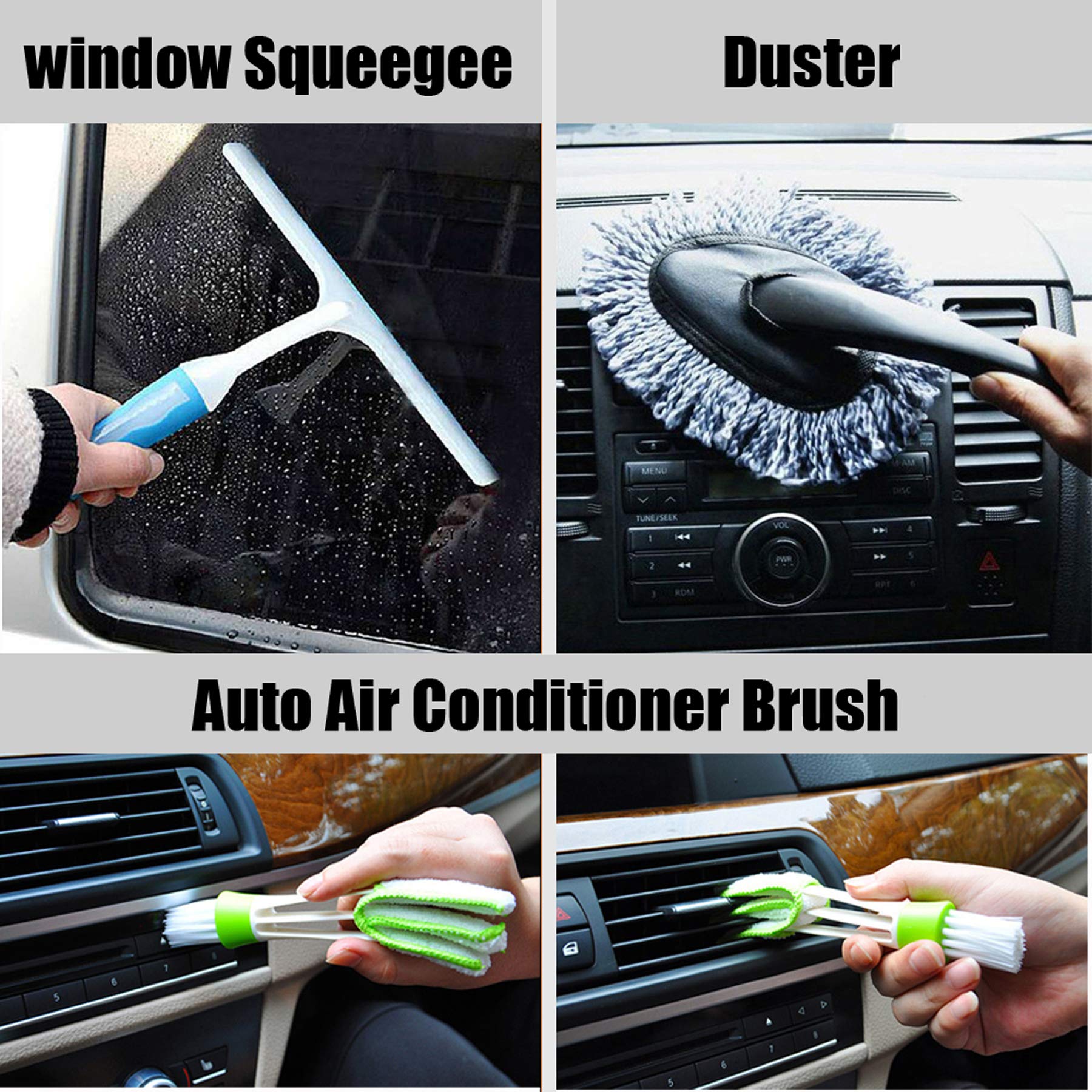 Premium Car Cleaning Kit - Microfiber Cloths, Wash Sponges, Tire Brush & Water Blade for Interior/Exterior Detailing | Perfect for Car Washing, Auto Detailing & Vehicle Maintenance