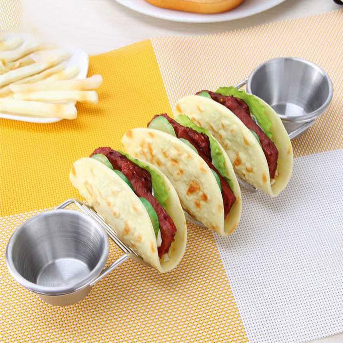 Cabilock Roll Taco Holder Stand - 3-Pack Stainless Steel Taco Rack for Mexican Pancakes, Tortillas & Wraps - Perfect for Parties, BBQs & Taco Tuesday Dinner