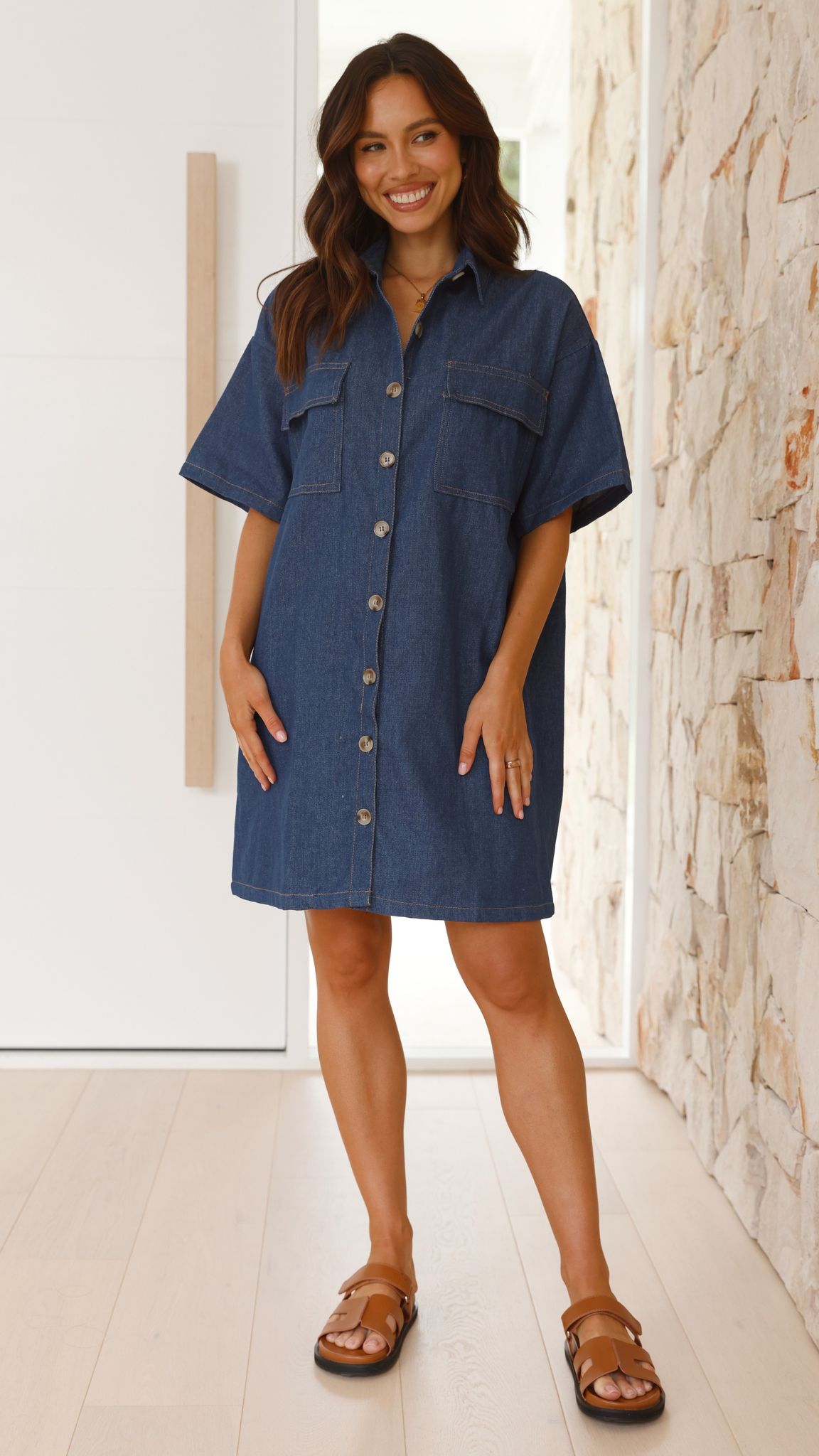 Laksha Mini Dress for Women - Dark Denim Stretch Denim Short Sleeve Casual Dress | Perfect for Summer, Beach, Party & Date Night