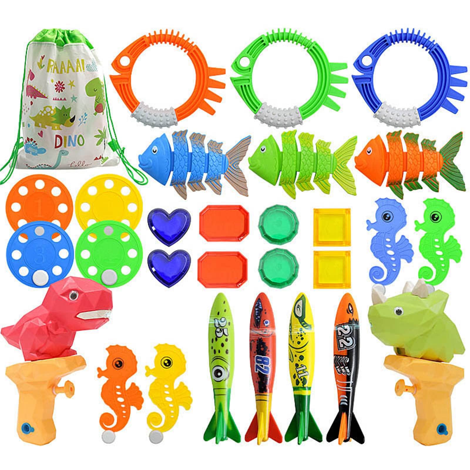 **27/28/29 Pack Diving Toys for Kids - Fun Swimming Pool Toys Set with Storage Net Bag - Water Dive Toys for Toddlers & Children - Perfect for Pool Parties, Beach Games & Summer Water Play (29Pcs, A2)**
