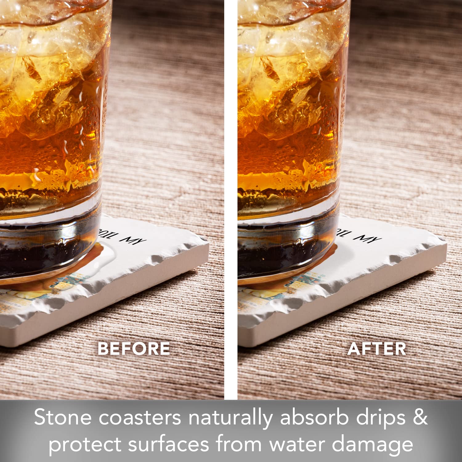 Thirstystone Cat Nappy 4-Pack Absorbent Tumbled Tile Stone Coasters - Made in USA, Easy to Clean - Perfect for Coffee Tables, Home Decor & Pet Lover Gifts