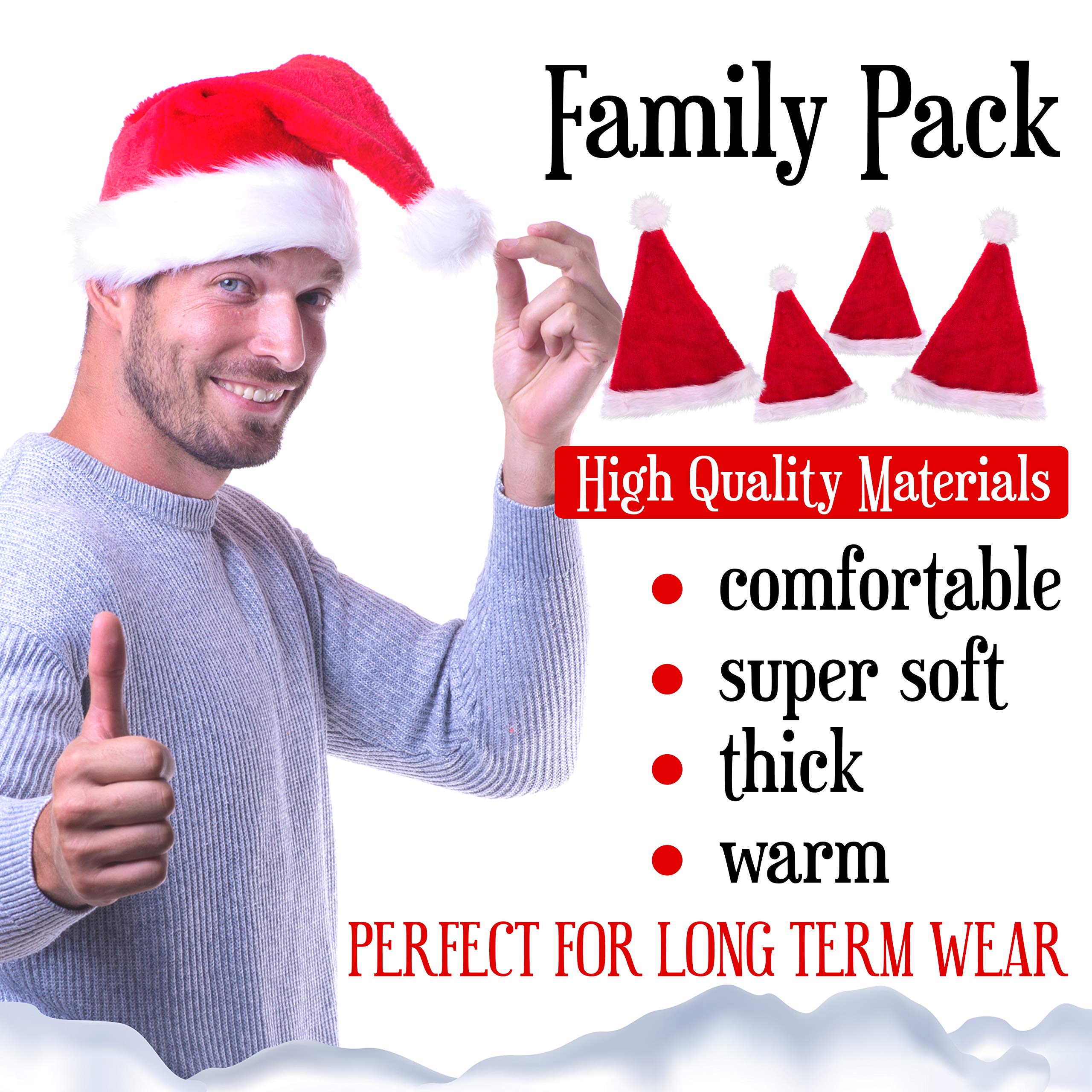4-Piece Funny Santa Hat Set for Christmas Holiday Parties - Soft & Comfortable Family Pack (2 Large Adult Hats & 2 Small Youth Hats) - Perfect for Christmas Photos, Office Parties & Family Gatherings