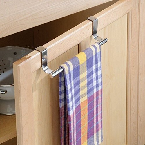 RISSACHI Stainless Steel Towel Bar Holder - Over Door Cabinet Hanger for Kitchen, Bathroom & Closet Organization - Space Saving Drawer Storage Solution for Towels, Robes & Clothes
