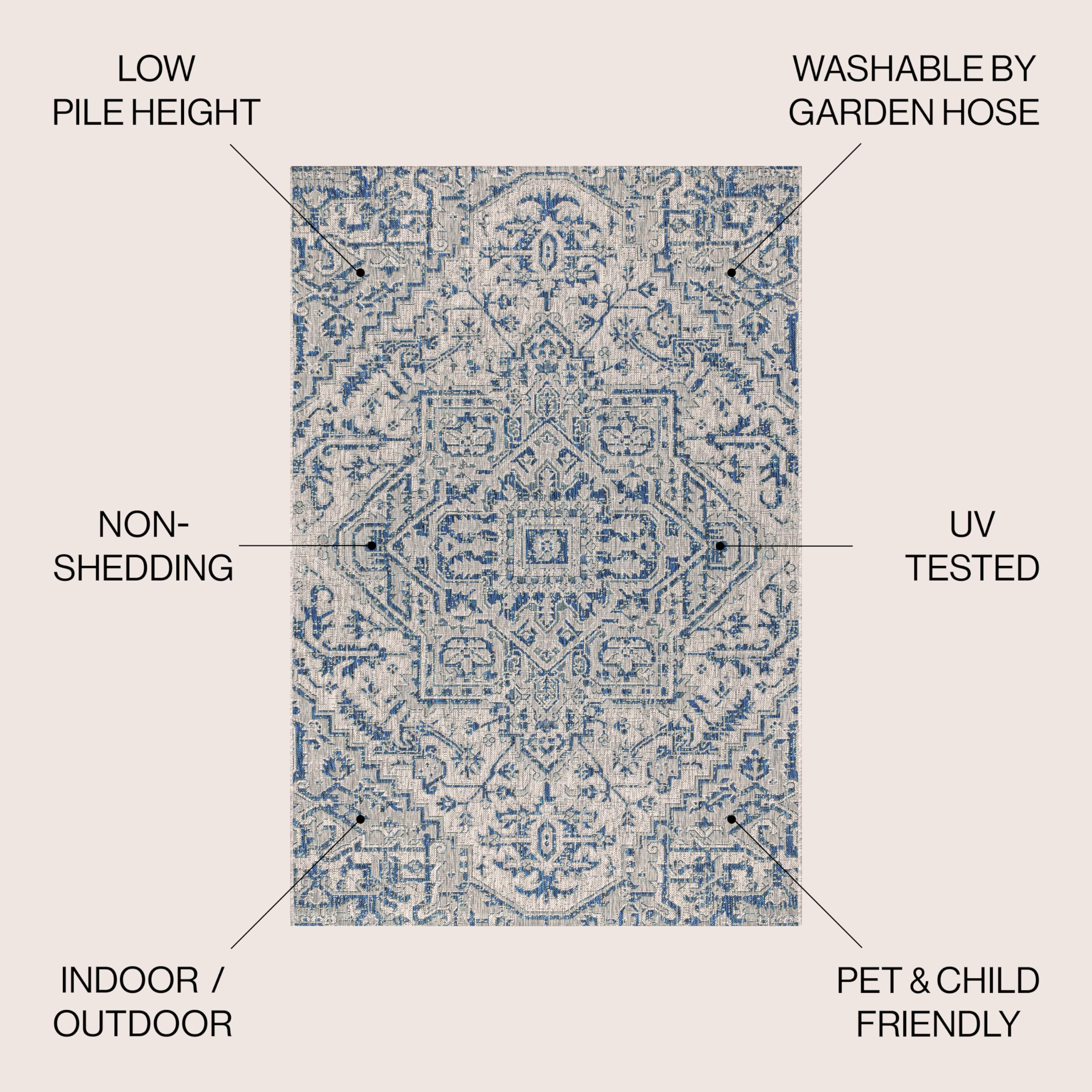 JONATHAN Y SMB105B-9 Estrella Bohemian Medallion Textured Weave Area Rug - 9'x12' Navy/Gray - Indoor/Outdoor Use for Bedroom, Kitchen, Backyard & Patio - Coastal Bohemian Rustic Decor - Non-Shedding & Easy Cleaning