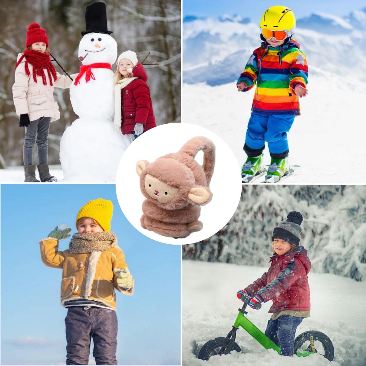 Kids Cartoon Monkey Ear Warmers - Adjustable Winter Earmuffs for Ski & Outdoor