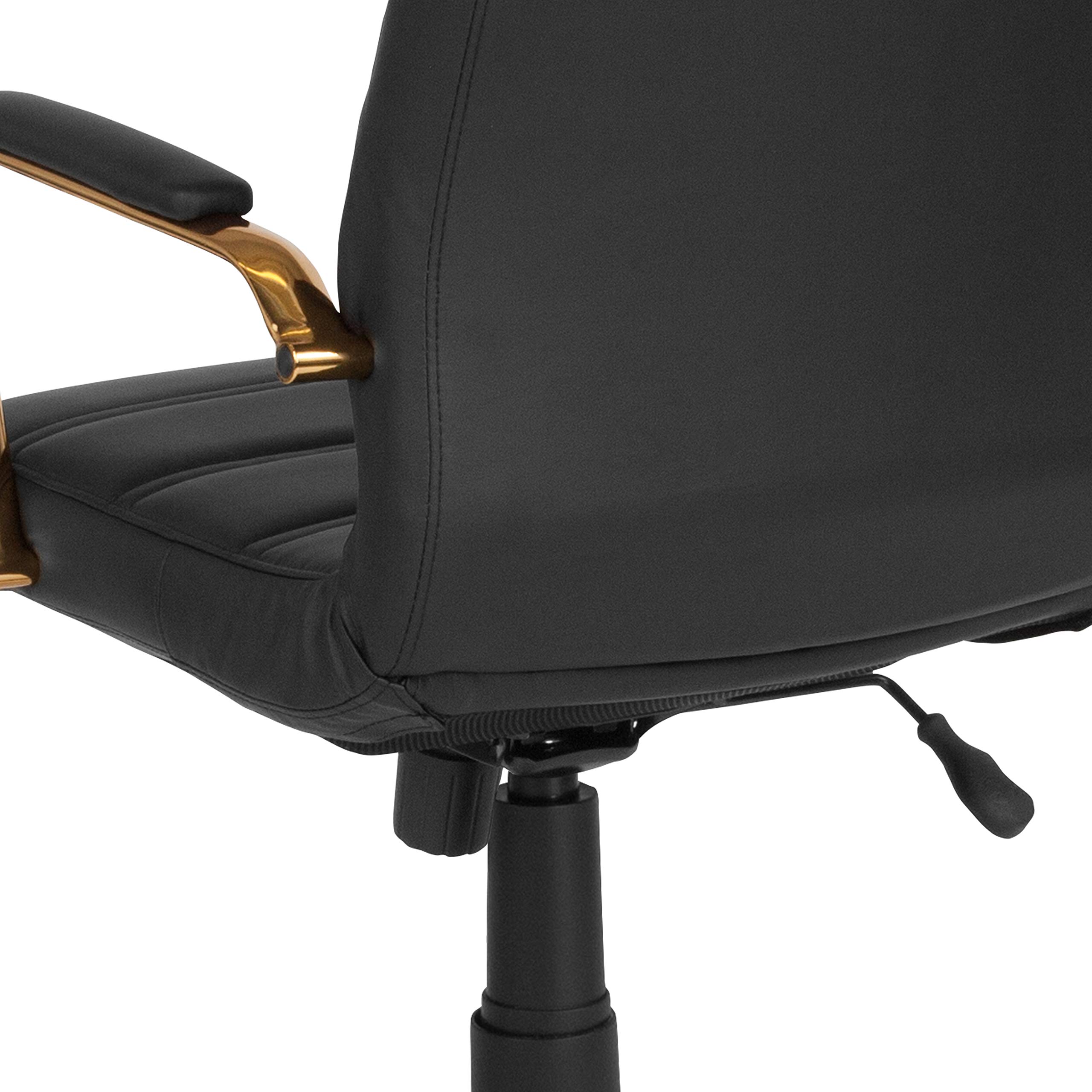 Premium High Back Executive Office Chair - Black LeatherSoft Swivel Desk Chair with Gold Frame & Adjustable Armrests - Ergonomic Support for Home Office, Conference Rooms & Workspaces