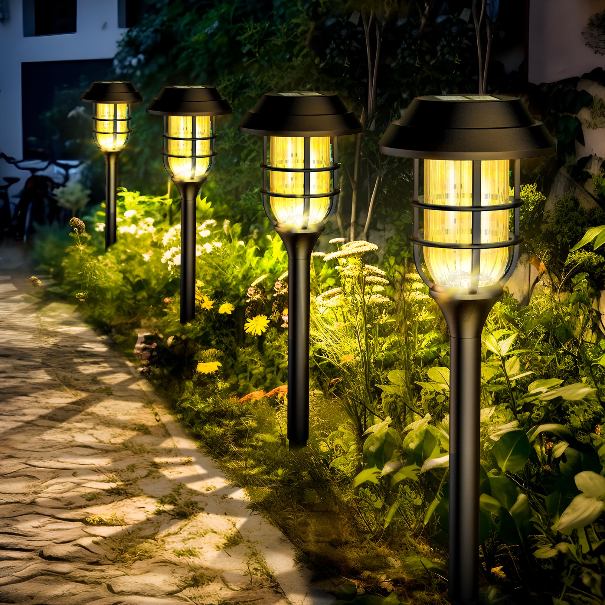 SOLPEX 8 Pack Solar Lights Outdoor Waterproof - Solar Powered Garden Lights, Pathway Lights, Landscape Lighting for Yard, Garden, Patio, Walkway, Driveway (Warm White) | Energy Efficient & Weather Resistant for Nighttime Safety & Ambience