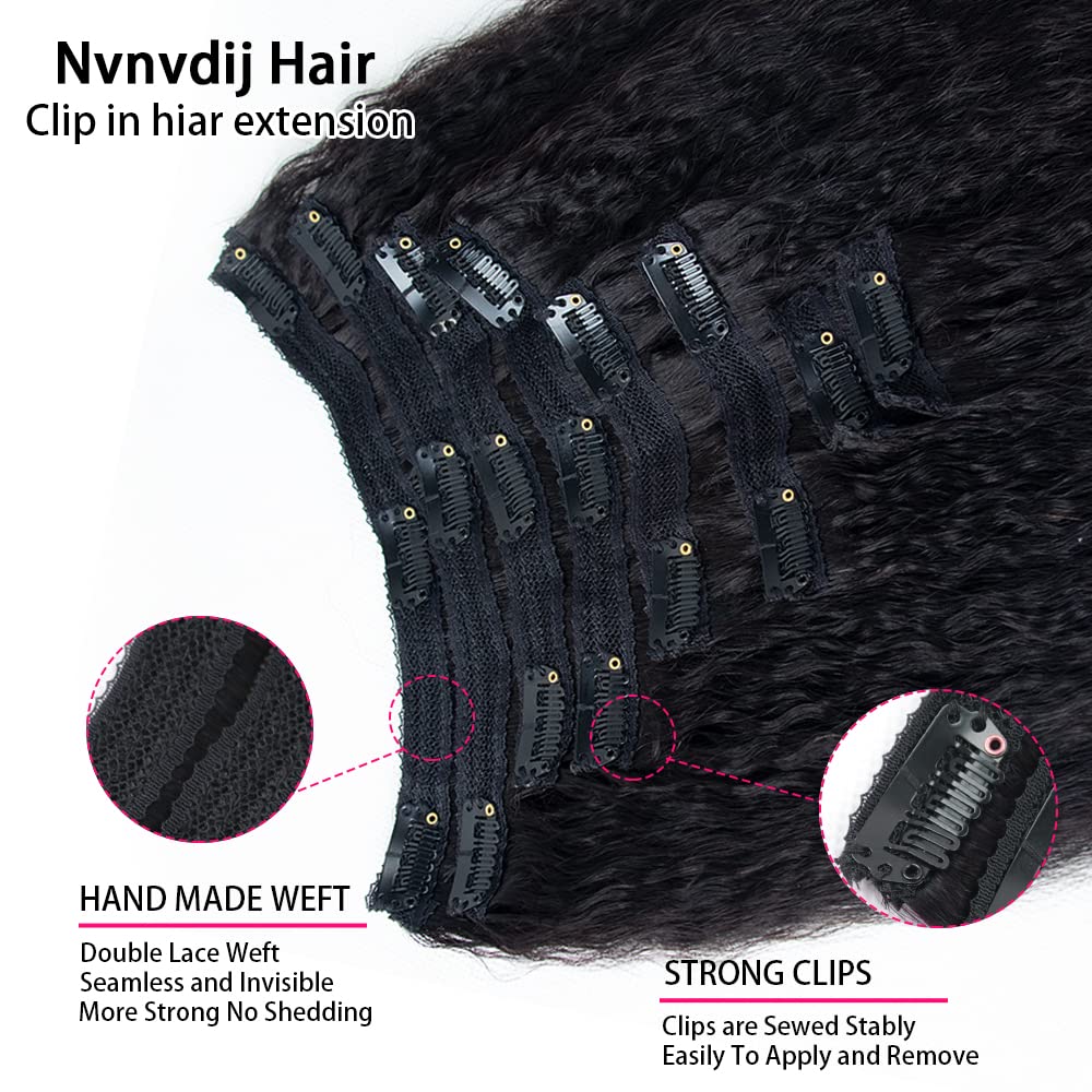 100% Unprocessed Brazilian Virgin Human Hair Clip-in Extensions - 8pcs Kinky Straight 120g (18inch) with 18 Clips | Natural Look for Daily Wear, Parties & Special Occasions