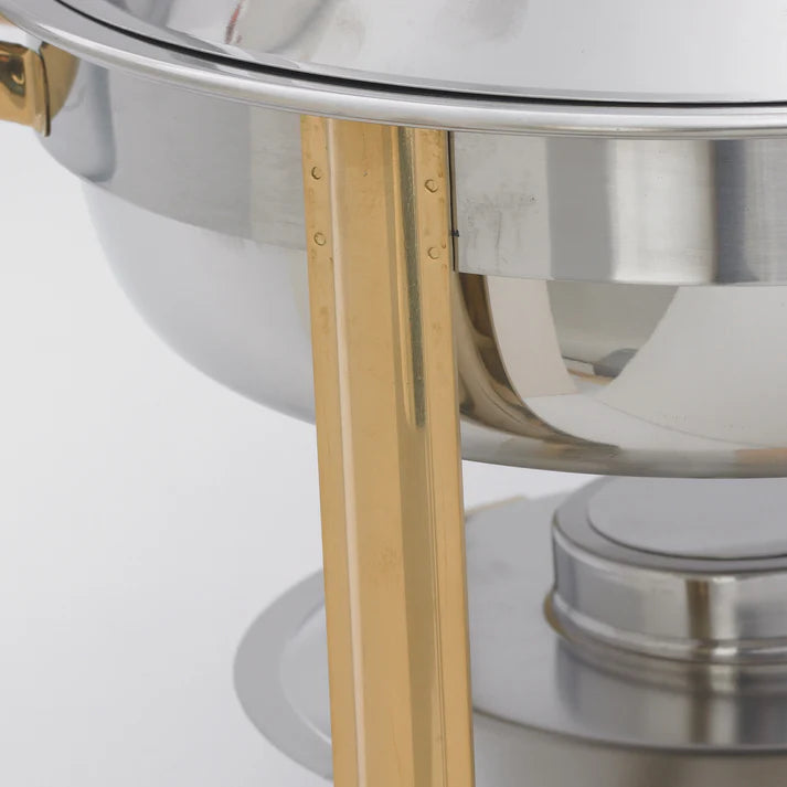 Winco Malibu 4 Qt Round Chafing Dish - Stainless Steel Buffet Server with Lid & Water Pan - Perfect for Catering, Buffets, and Party Food Warmers