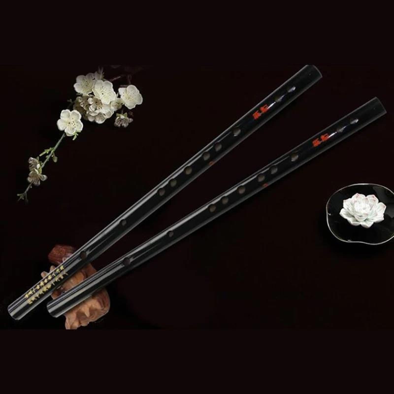 Professional Black Bamboo Flute - Exquisite Handmade Woodwind Instrument for Beginners, Traditional Transverse Flute in Key of E - Perfect for Music Practice, Performances & Cultural Events