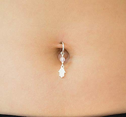Rose Quartz Clip-On Belly Ring - Silver Dangle Fake Navel Piercing for Women | Perfect for Parties, Cosplay & Everyday Fashion Accessories