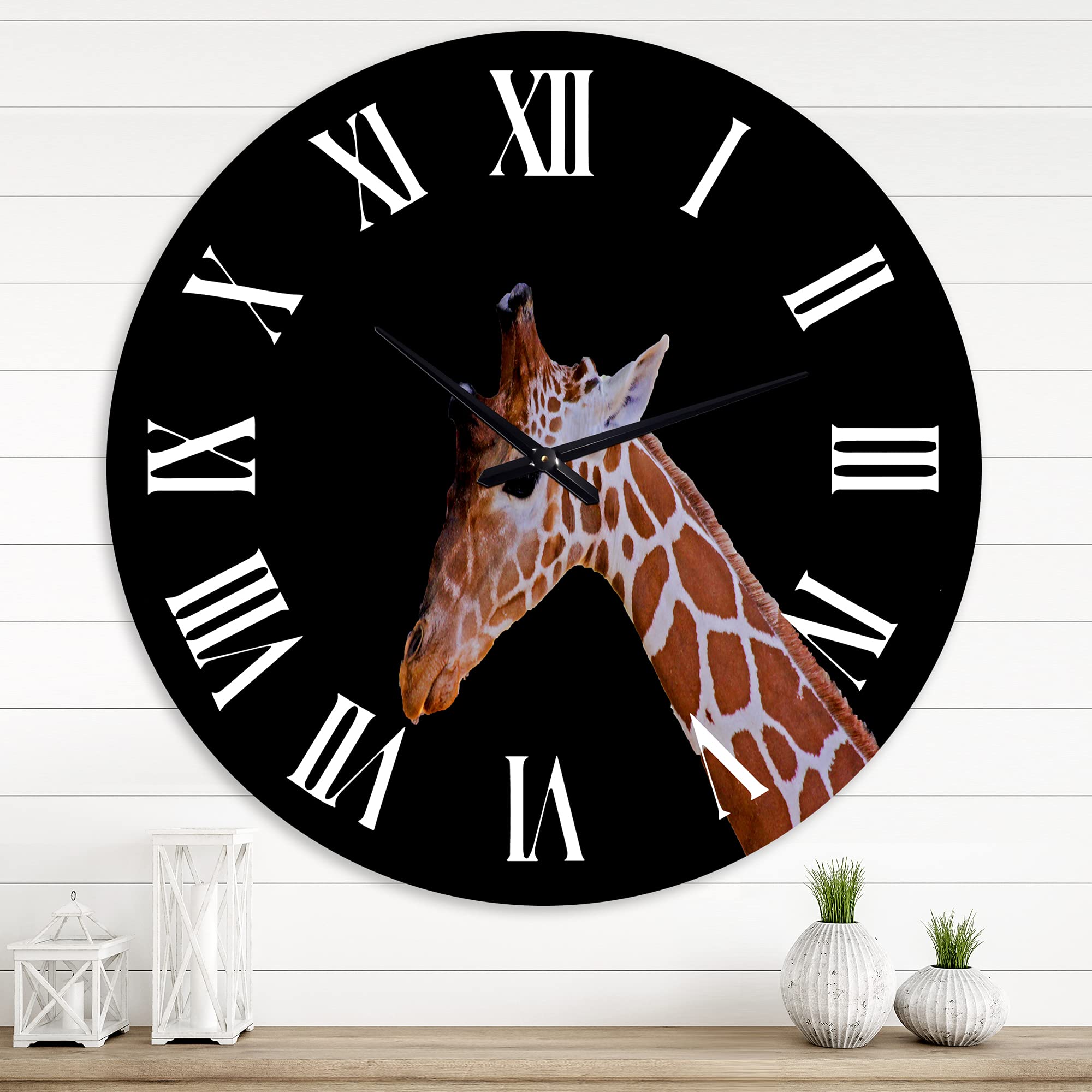 Farmhouse Wall Clock 'Portrait of A Giraffe V' - Large Animal Wall Clock for Bedroom, Living Room, and Kitchen Decor
