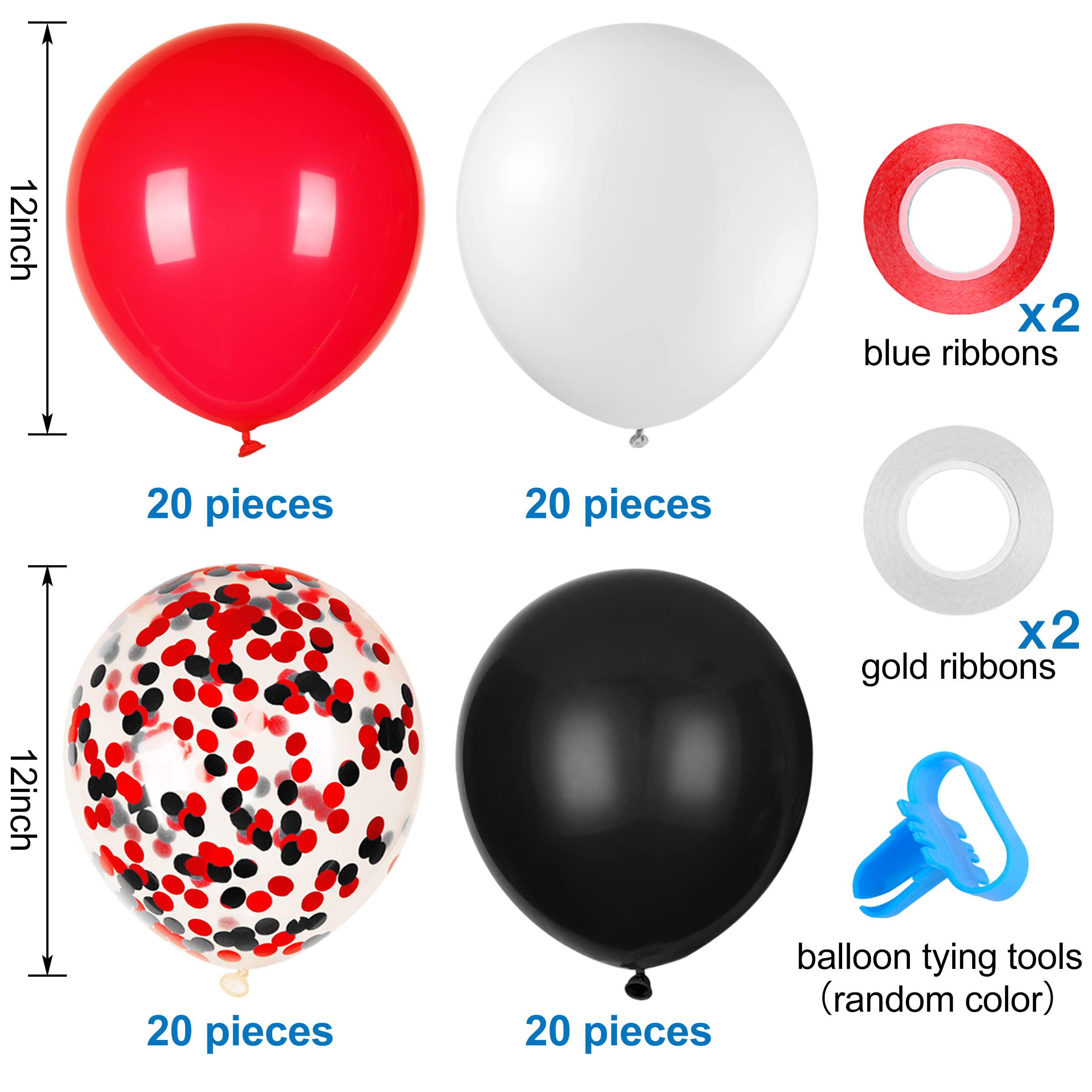 JOYYPOP 80Pcs Red White & Black Latex Balloons with Confetti - Graduation, Casino, Race Car Party Decorations | Perfect for Poker Night, Birthday Celebrations & Themed Events