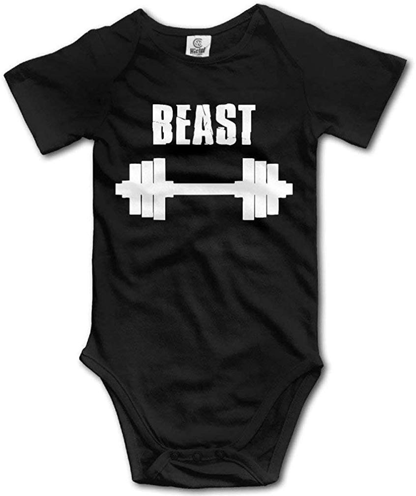 LyCheer Beast Gym Dumbbell Baby Bodysuit - Cute Unisex Short Sleeve Onesie for Newborns & Infants | Perfect for Gym Enthusiast Parents, Birth Announcements & First Workout Photos