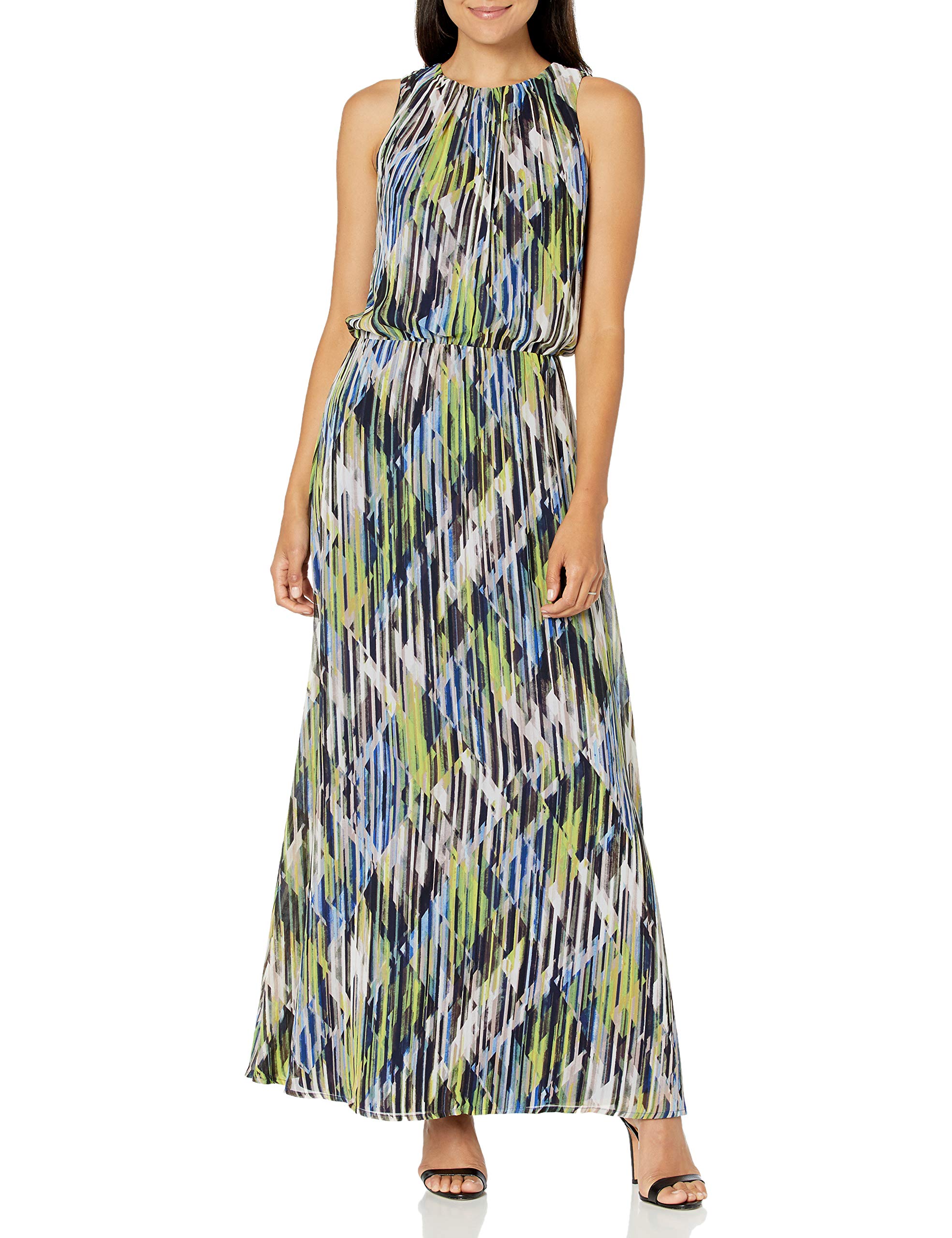 London Times Sleeveless Chiffon Maxi Dress for Women - Perfect for Summer & Beach