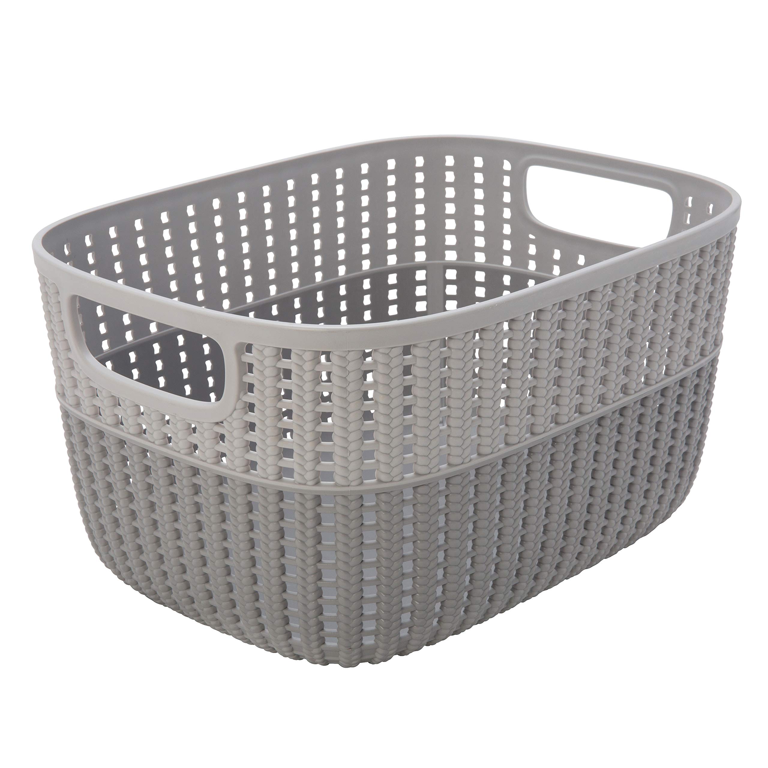 Simplify 2-Tone Sailor Knot Plastic Storage Tote Basket - Grey/Grey Medium Size for Closet, Bathroom & Toy Organization | Decorative Storage Solution for Home Decluttering & Accessories