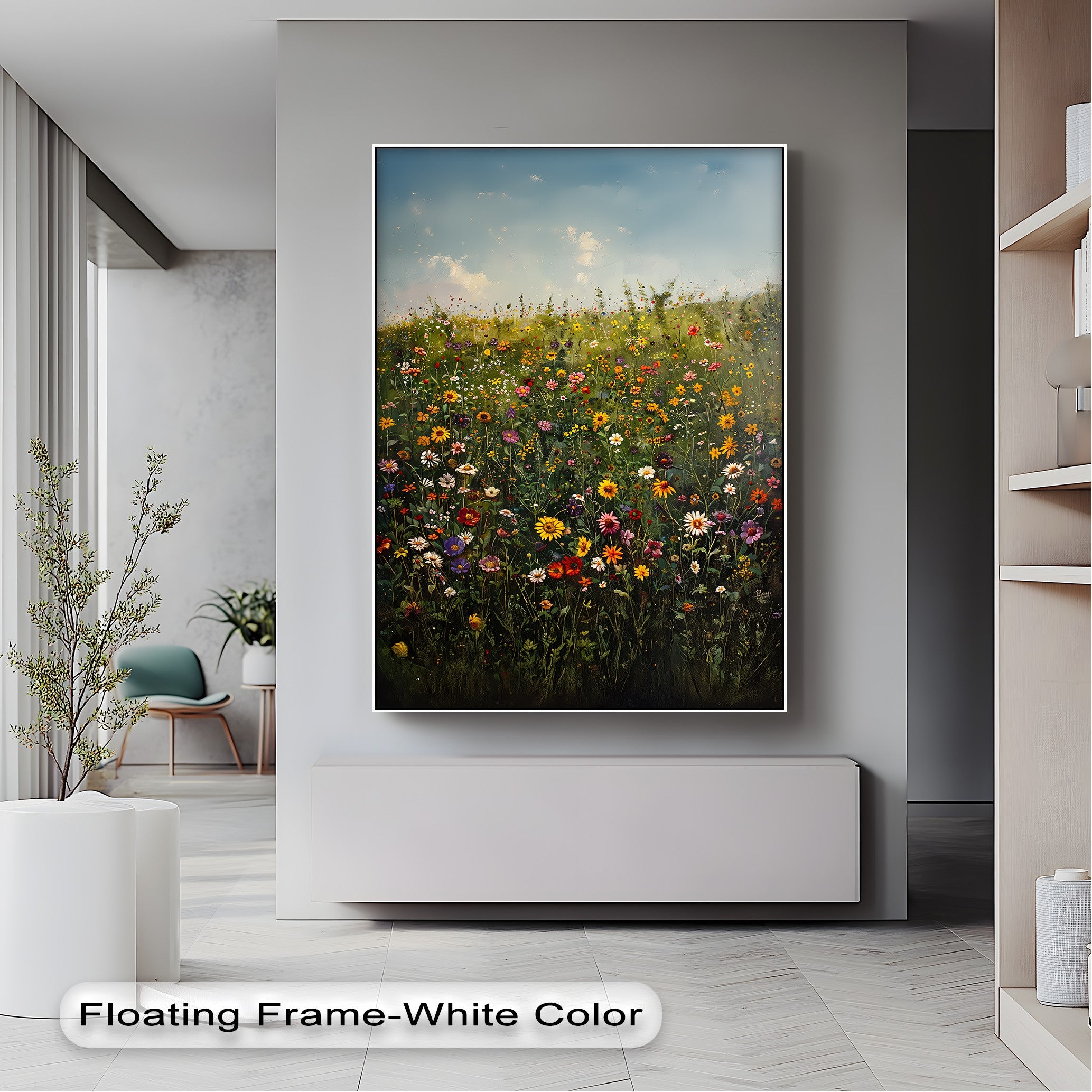 Blooming Meadow - Vibrant Wildflower Field Canvas Wall Art Print for Home & Office Decor | Nature Landscape Painting for Living Room, Bedroom