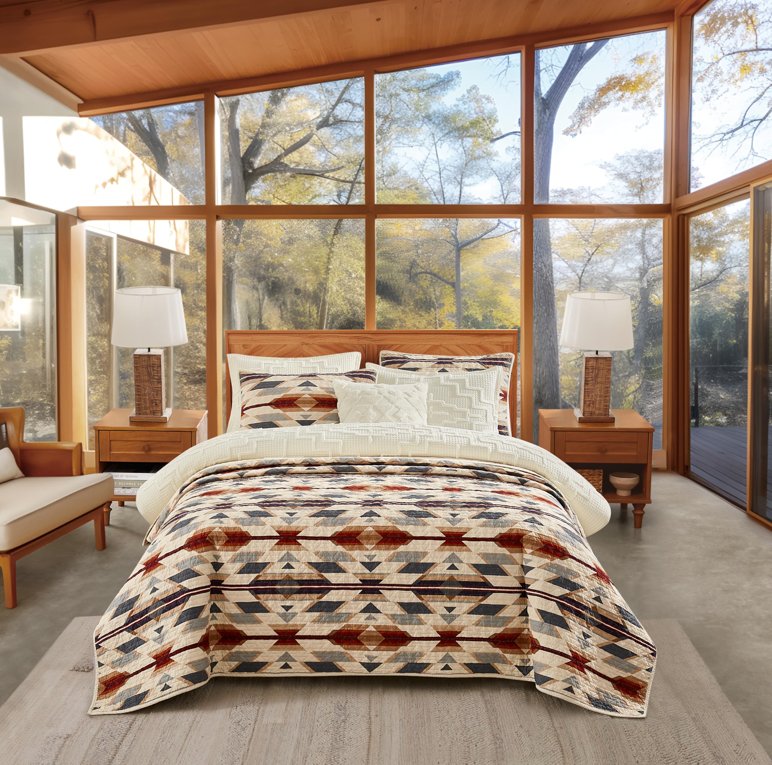 PENDLETON 31721 Prairie Springs Full/Queen Cotton Comforter Set - 3 Piece Western Bedding with Quilt & Pillow Shams - Rustic Home Decor for Cozy Bedroom - Tan - Perfect for Cabin, Lodge & Farmhouse Style