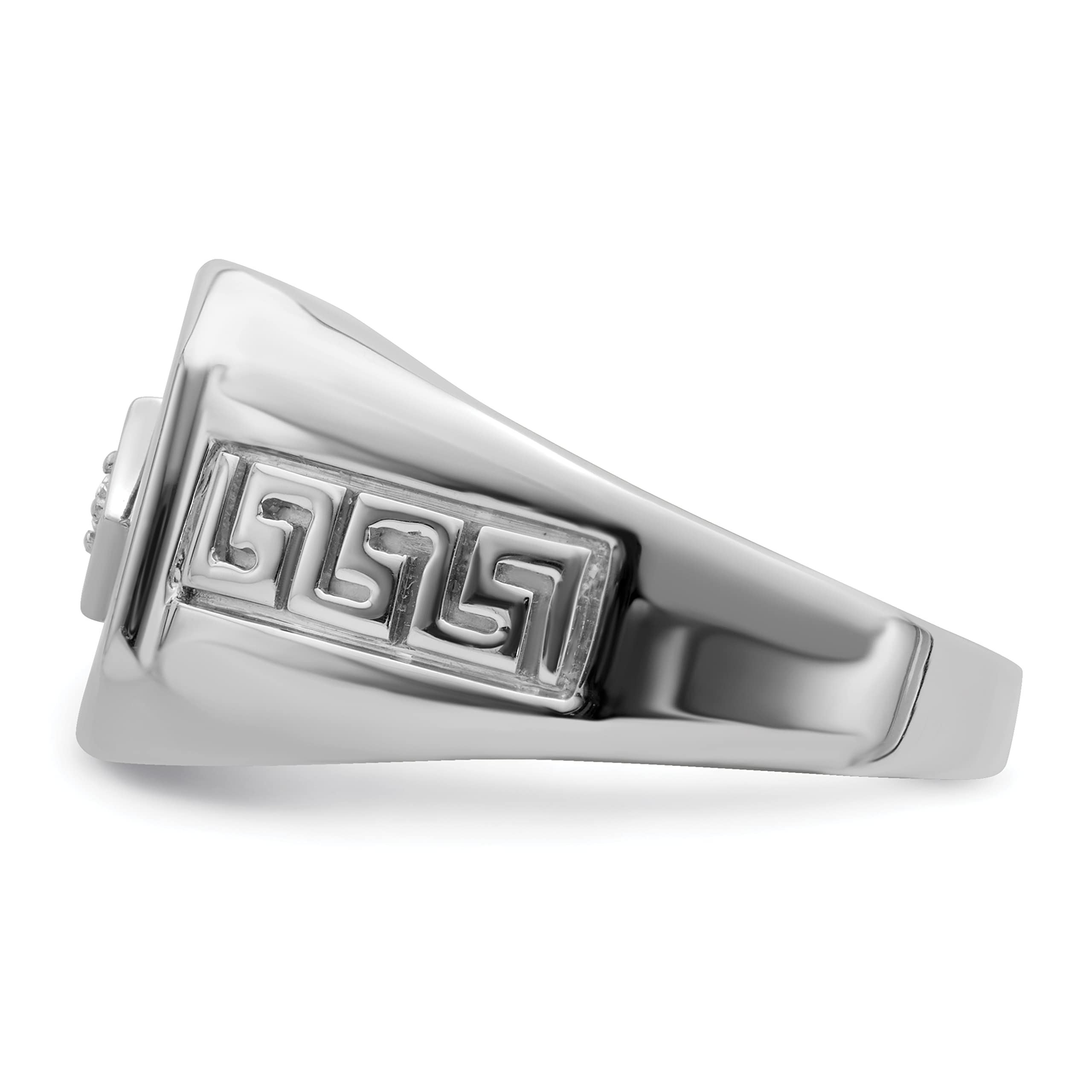 14K White Gold Onyx and Diamond Greek Key Men's Ring - Size 10 | Luxury Wedding Band, Anniversary Gift for Him | Perfect for Formal Events & Special Occasions