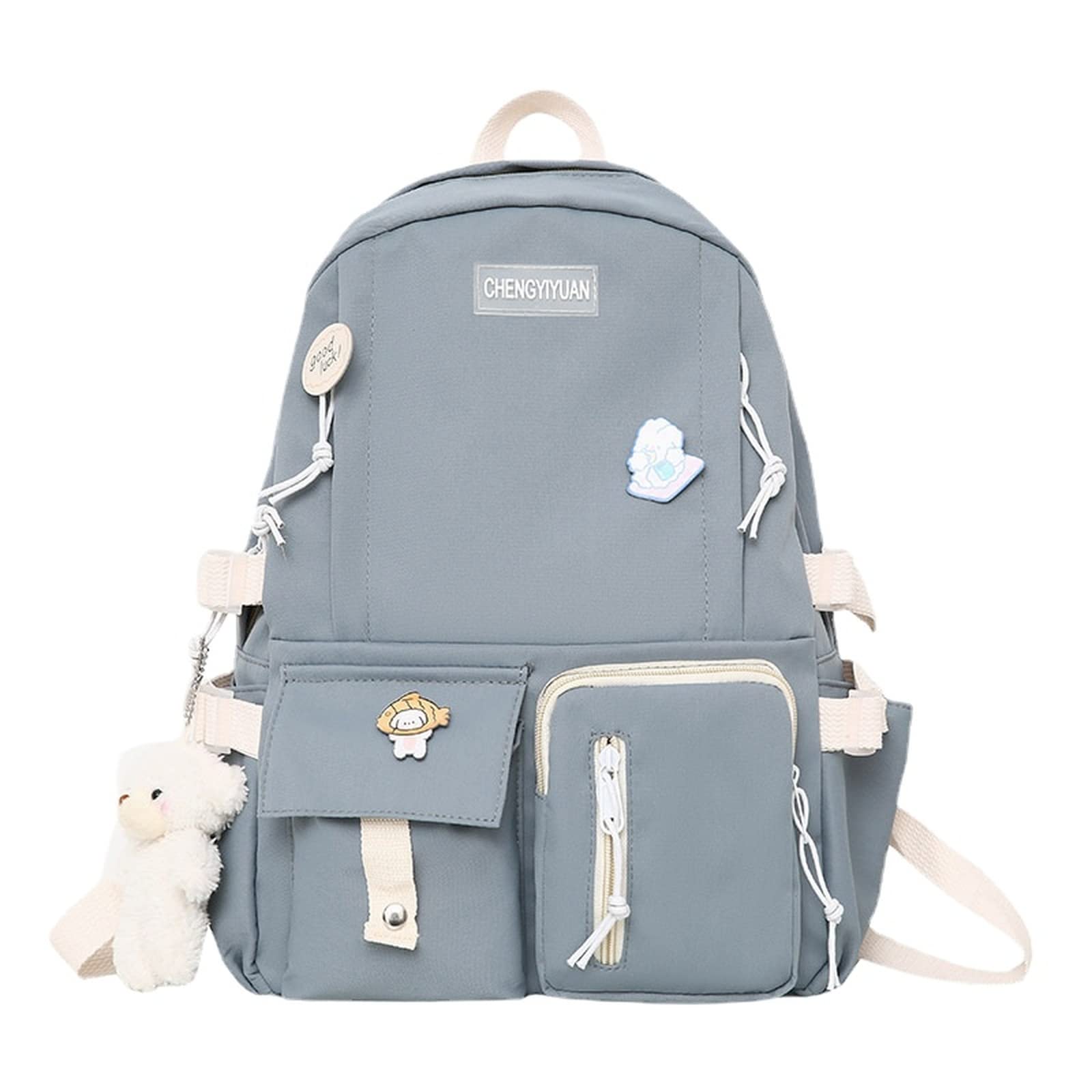 FPlace Stylish Laptop Backpack for Women & Men - Cute Kawaii Y2K School Bag with Plush Bear Pendant, Durable Travel Backpack for College Students, Work & Daily Use (Blue) - Perfect for School, Office, Commuting & Weekend Getaways