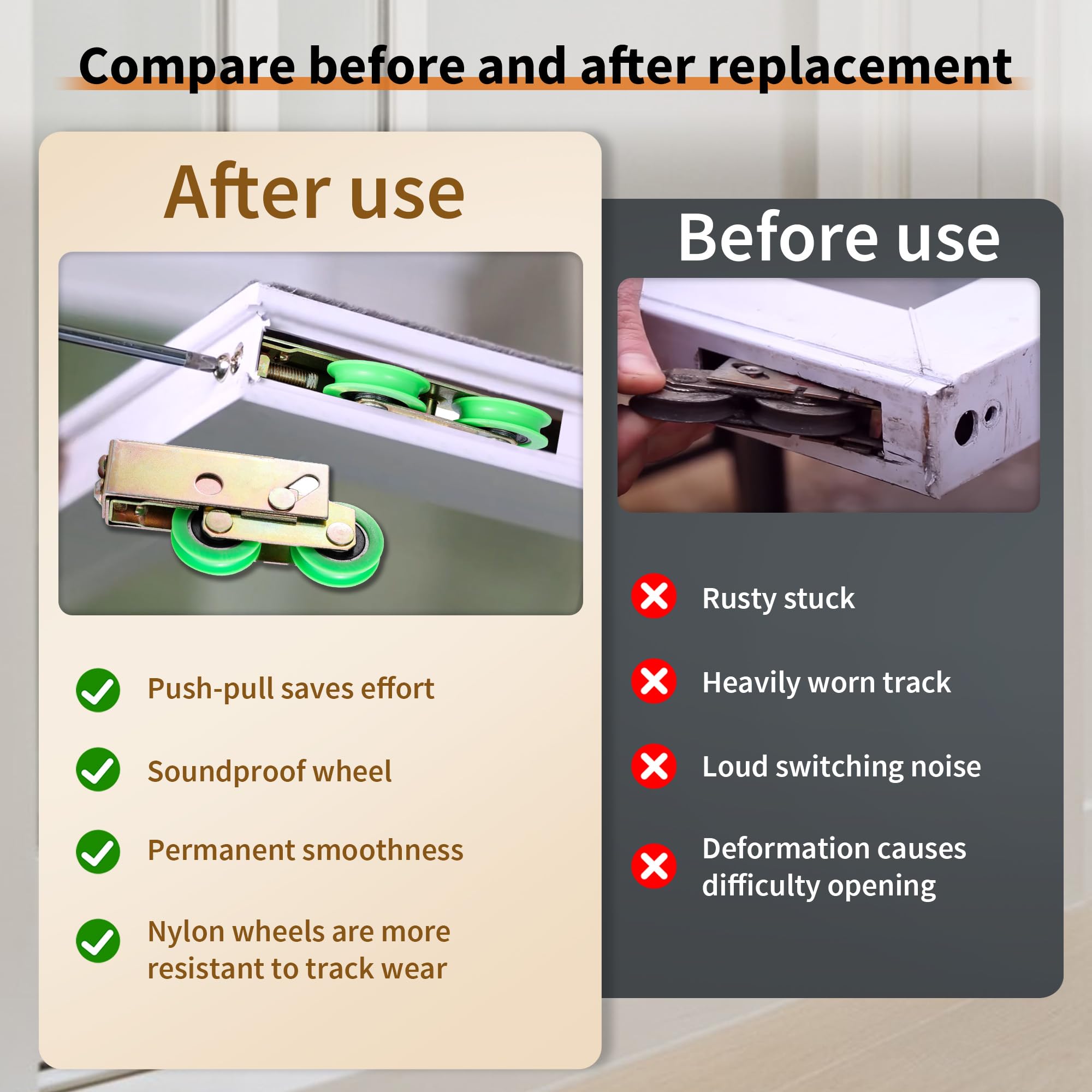 Adjustable Tandem Patio Door Rollers - Heavy Duty Replacement Sliding Door Wheels with Nylon Rollers for Up to 150 lbs (Aluminum Track Compatible) - Perfect for Smooth Sliding Glass Doors & Patio Door Maintenance